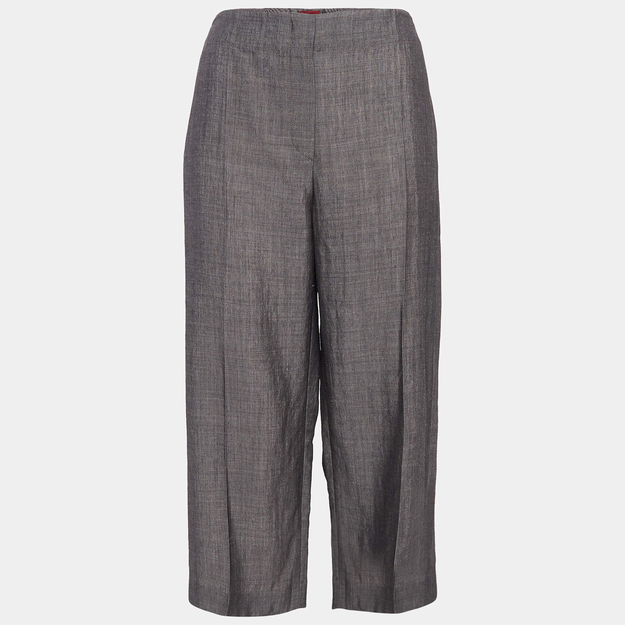 Pre Owned Kenzo Grey Wool Blend Culottes Trousers L