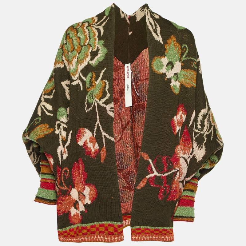 Pre Owned Kenzo Green Patterned Lurex Knit Cardigan (One Size)