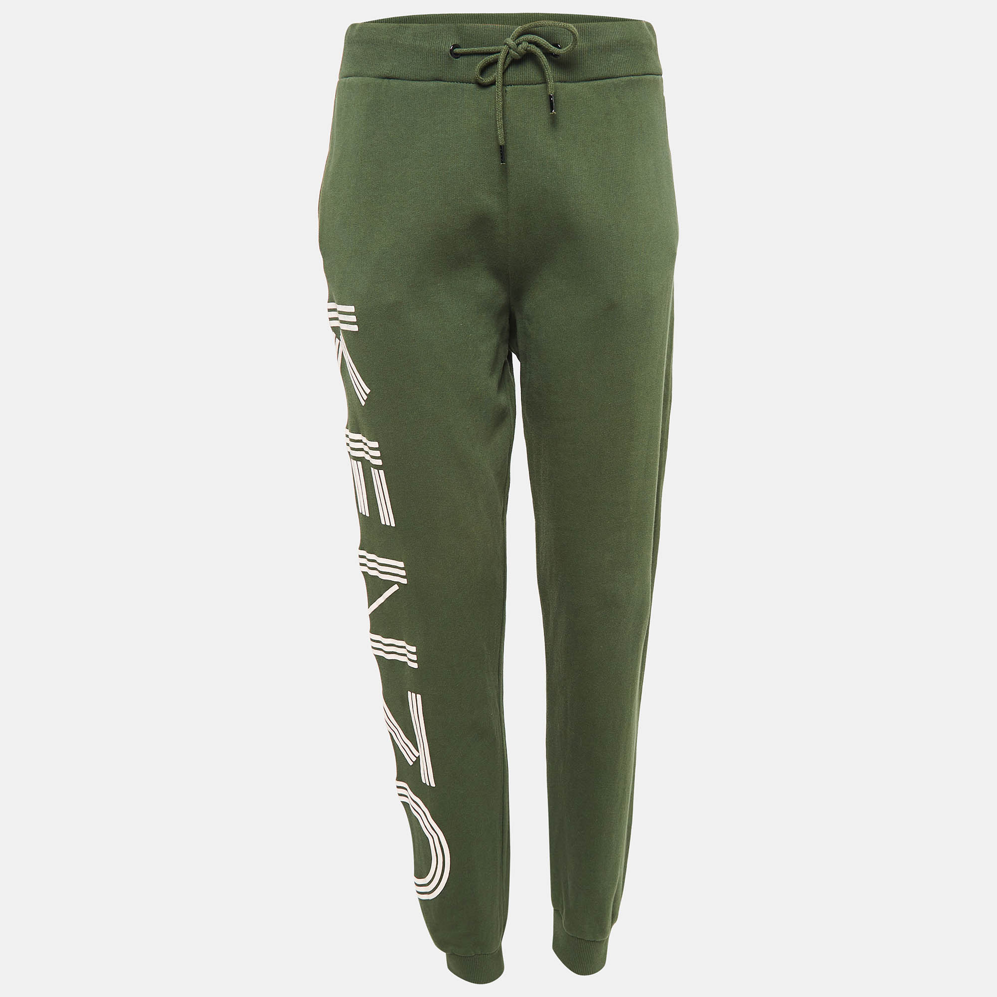 Kenzo Green Cotton Knit Printed Track Pants M