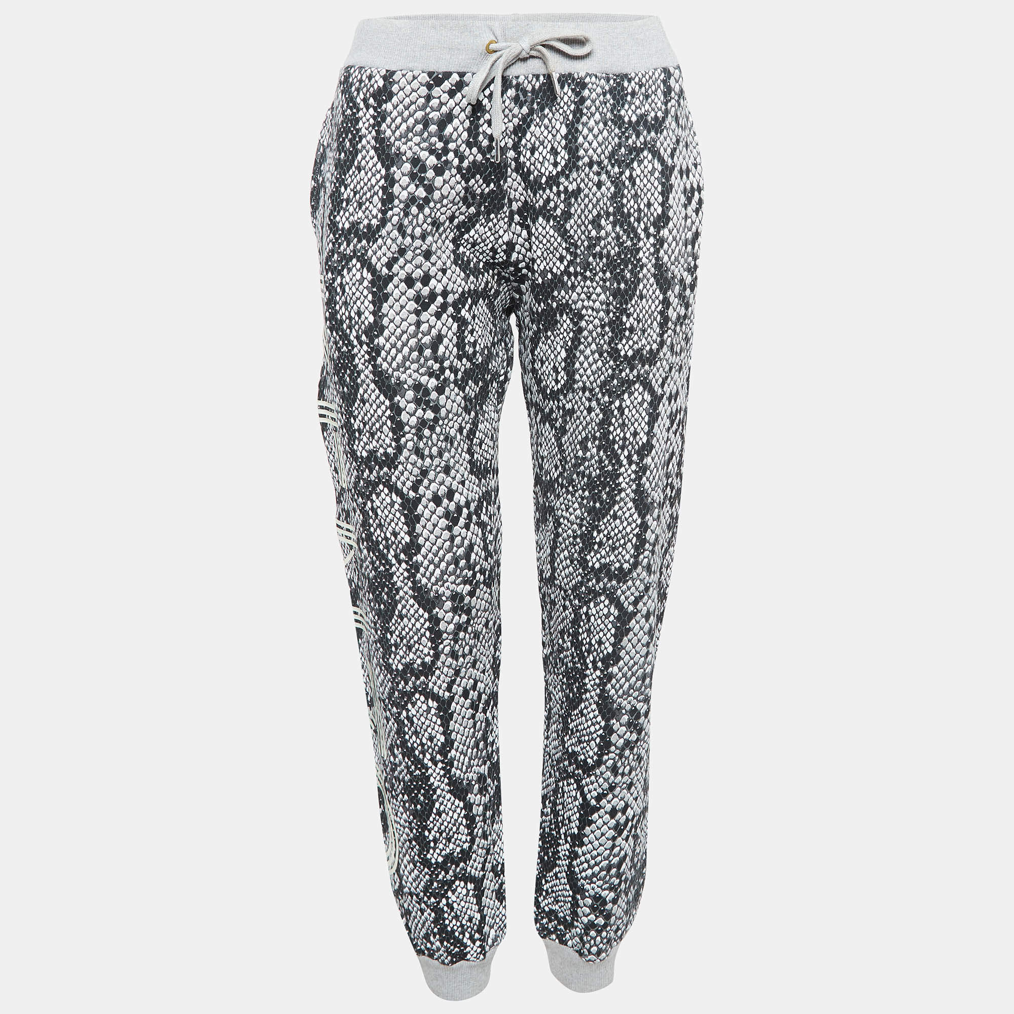 Kenzo Black/White Snake Print Cotton Knit Track Pants M