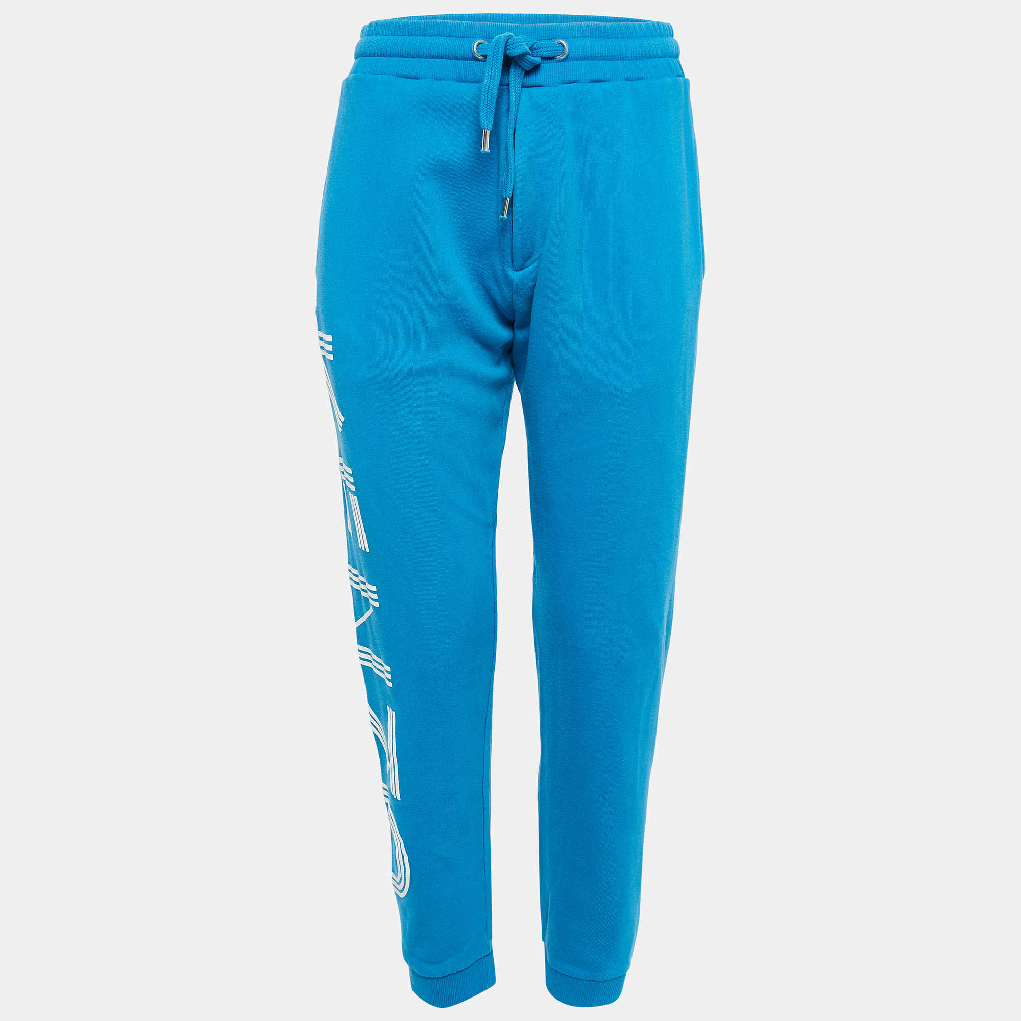 Pre Owned Kenzo Blue Cotton Knit Printed Track Pants S