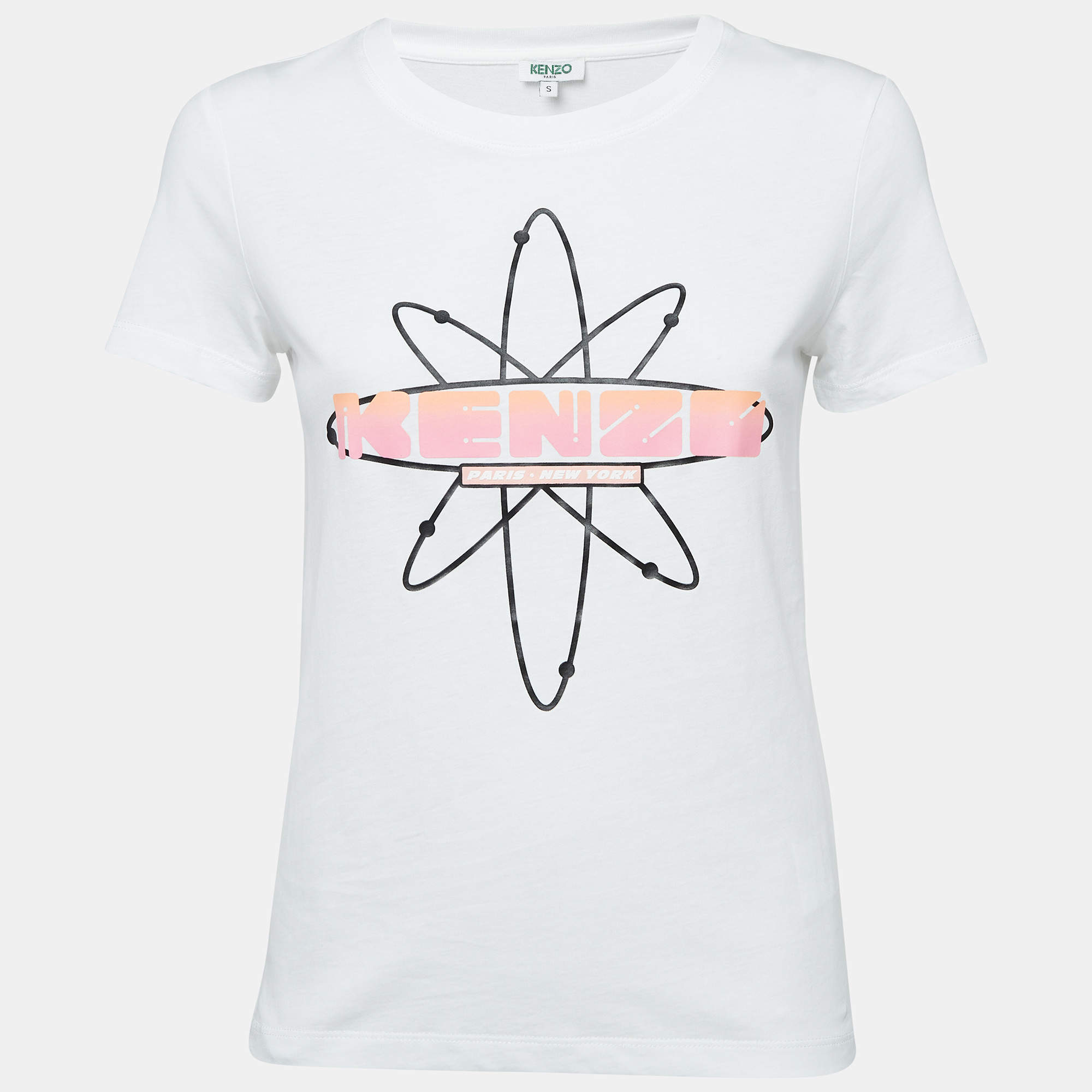 Pre Owned Kenzo White Printed Cotton Jersey T-Shirt S