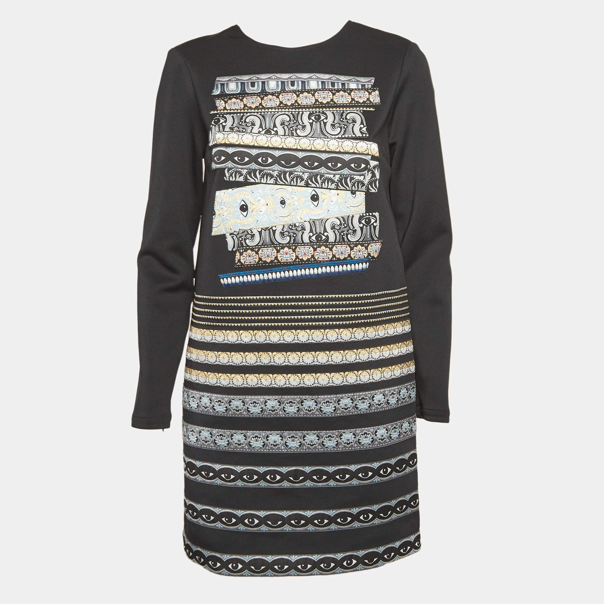 Pre Owned Kenzo Black Jersey Eye Patch Detail Mini Dress M