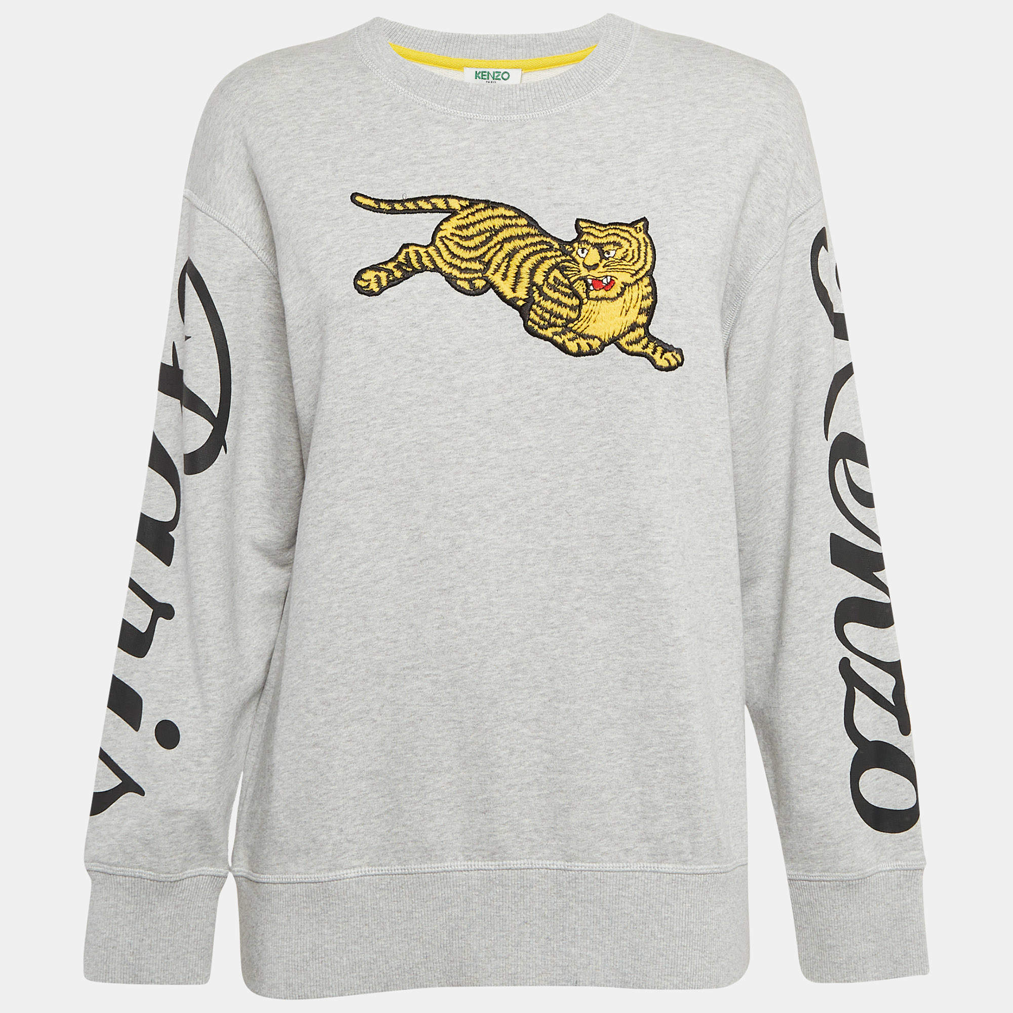 Pre Owned Kenzo Grey Tiger Applique Cotton Sweatshirt XS
