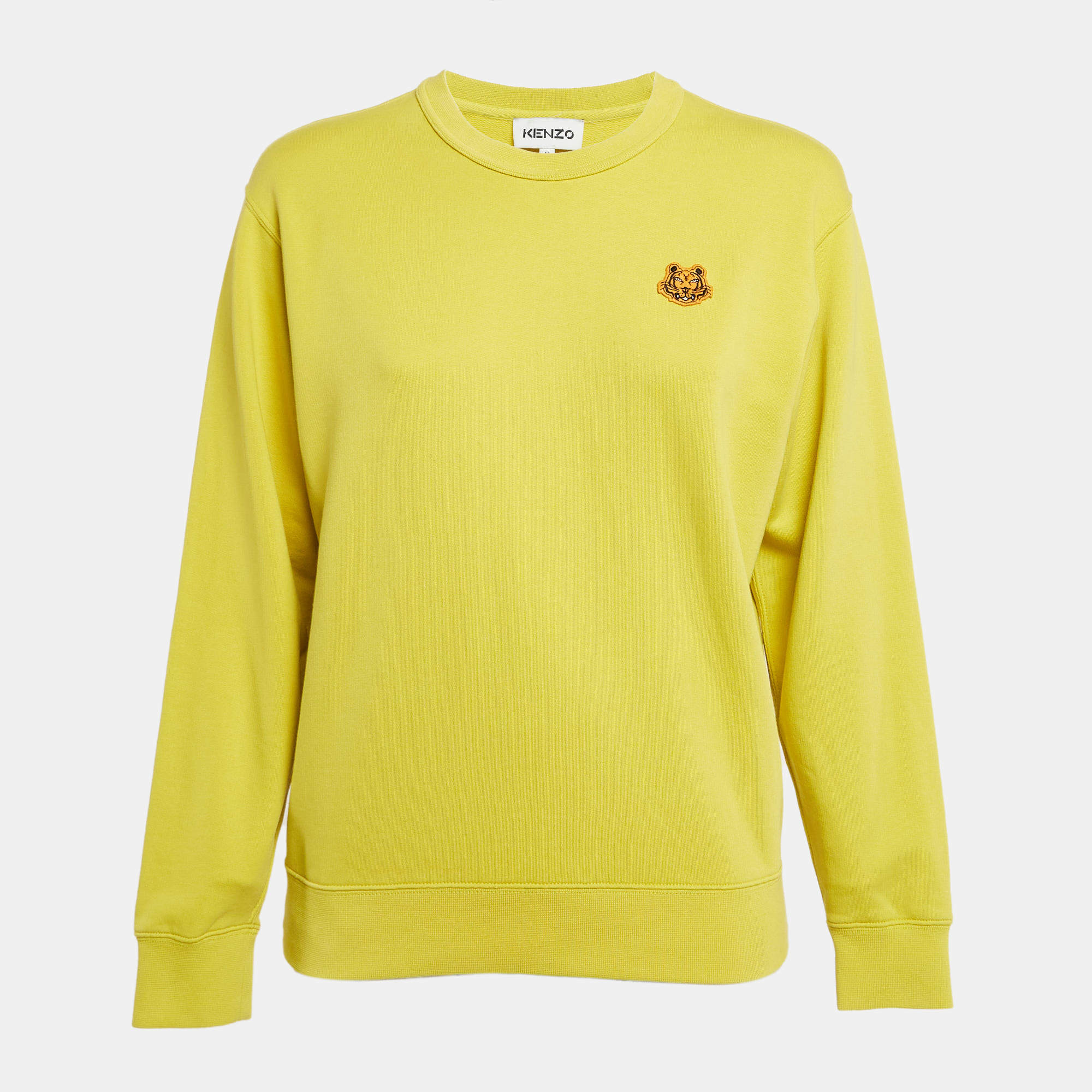 Pre Owned Kenzo Yellow Tiger Applique Cotton Knit Sweatshirt S