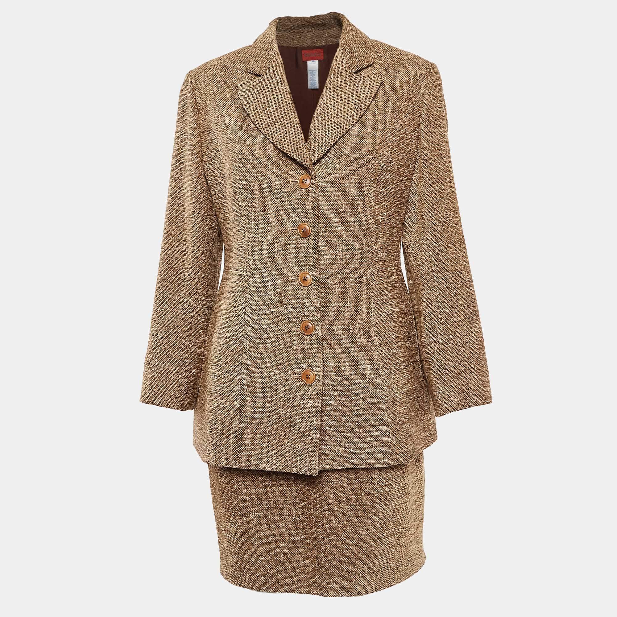 Kenzo Brown Wool Blazer and Skirt Set L