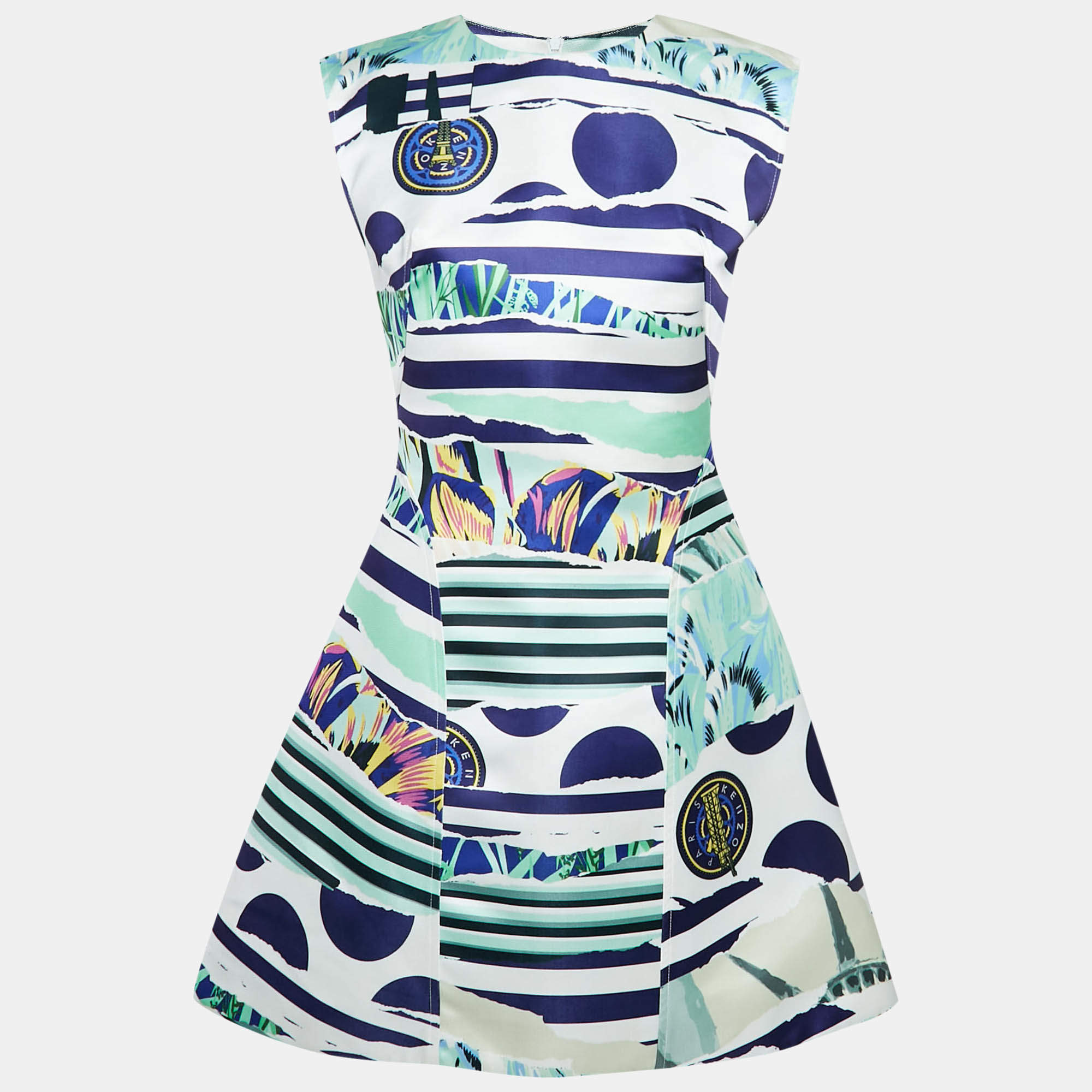 Pre Owned Kenzo Multicolor Printed Crepe Sleeveless Mini Dress M