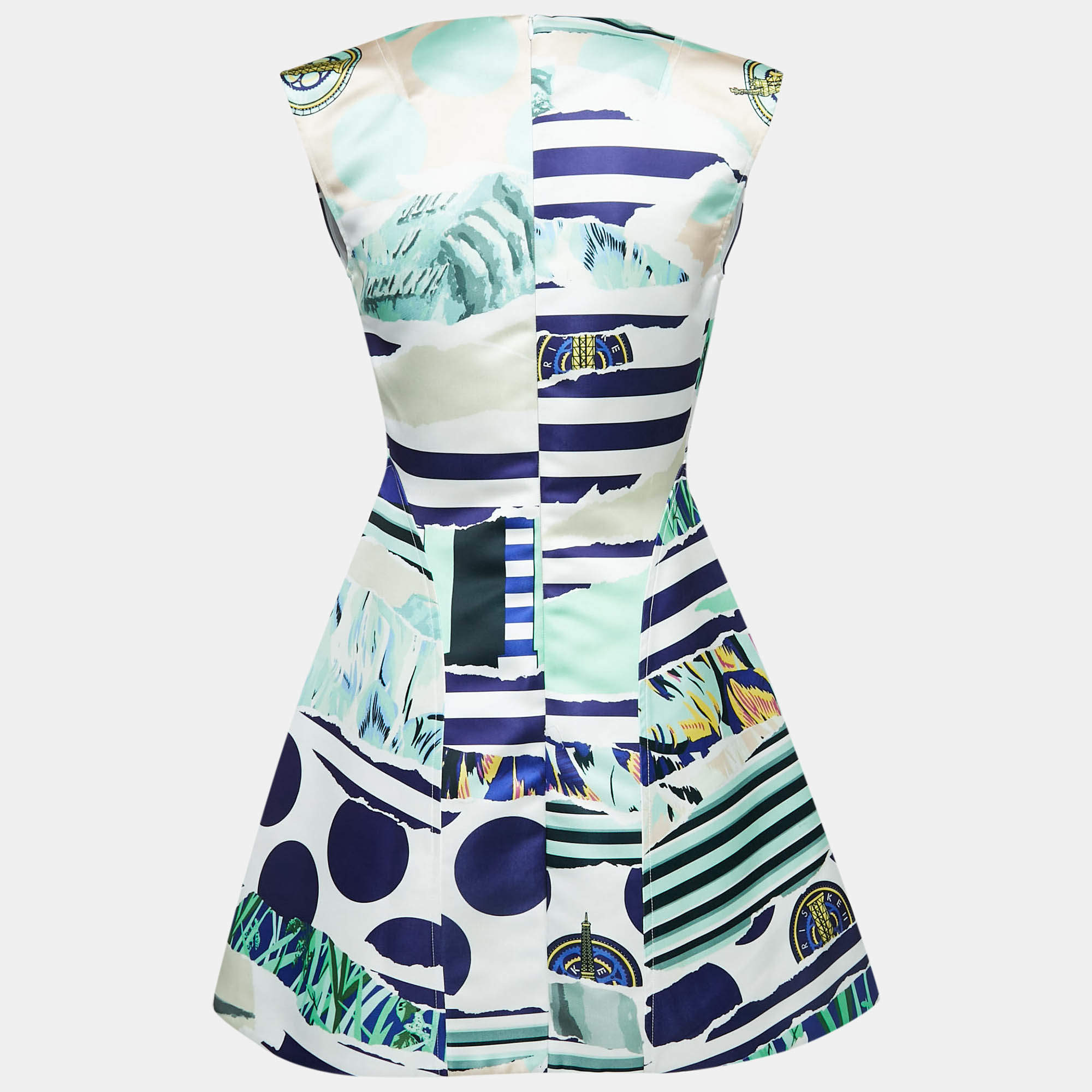Pre Owned Kenzo Multicolor Printed Crepe Sleeveless Mini Dress M