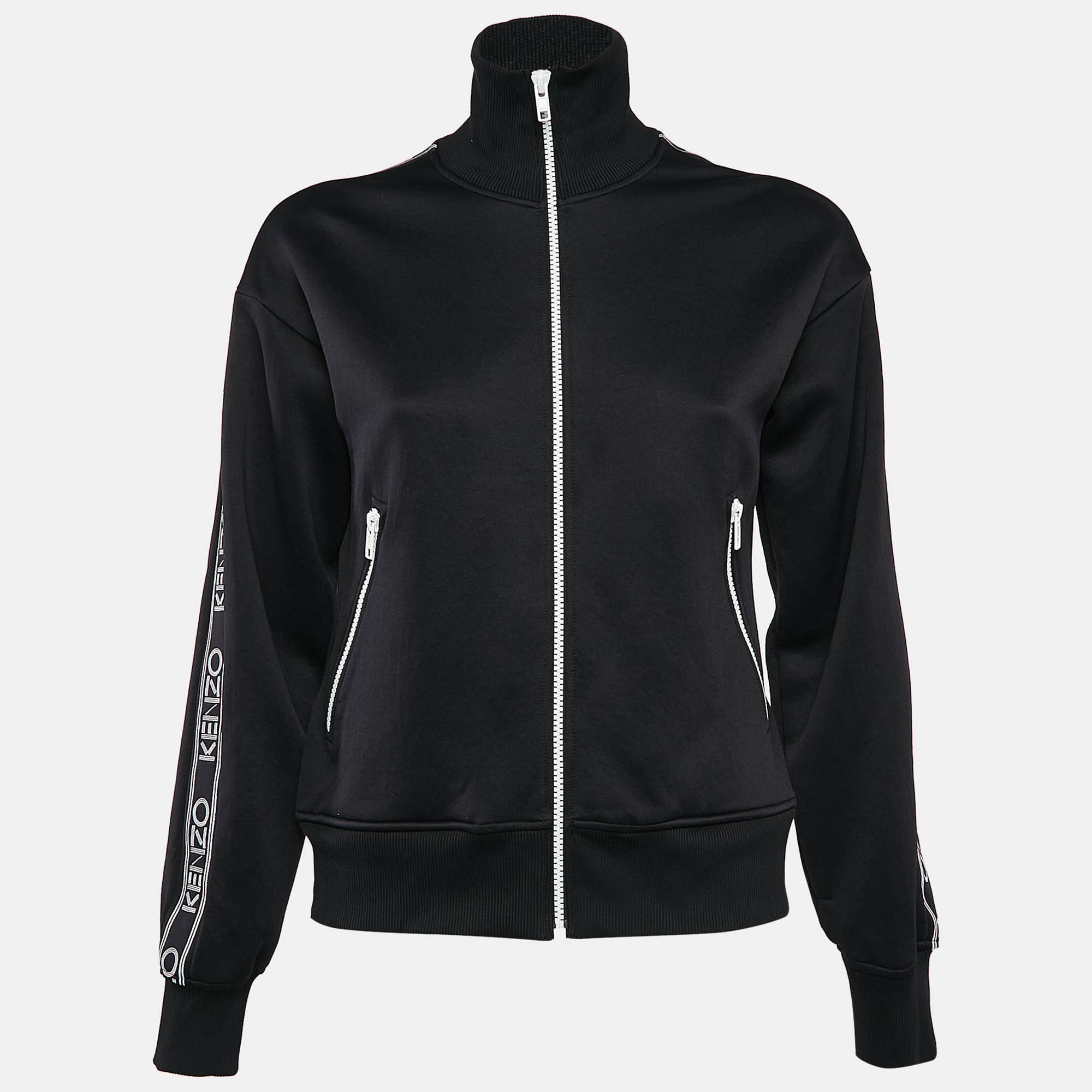 Kenzo Black Logo Embroidered Jersey Zip-Up Jacket XS
