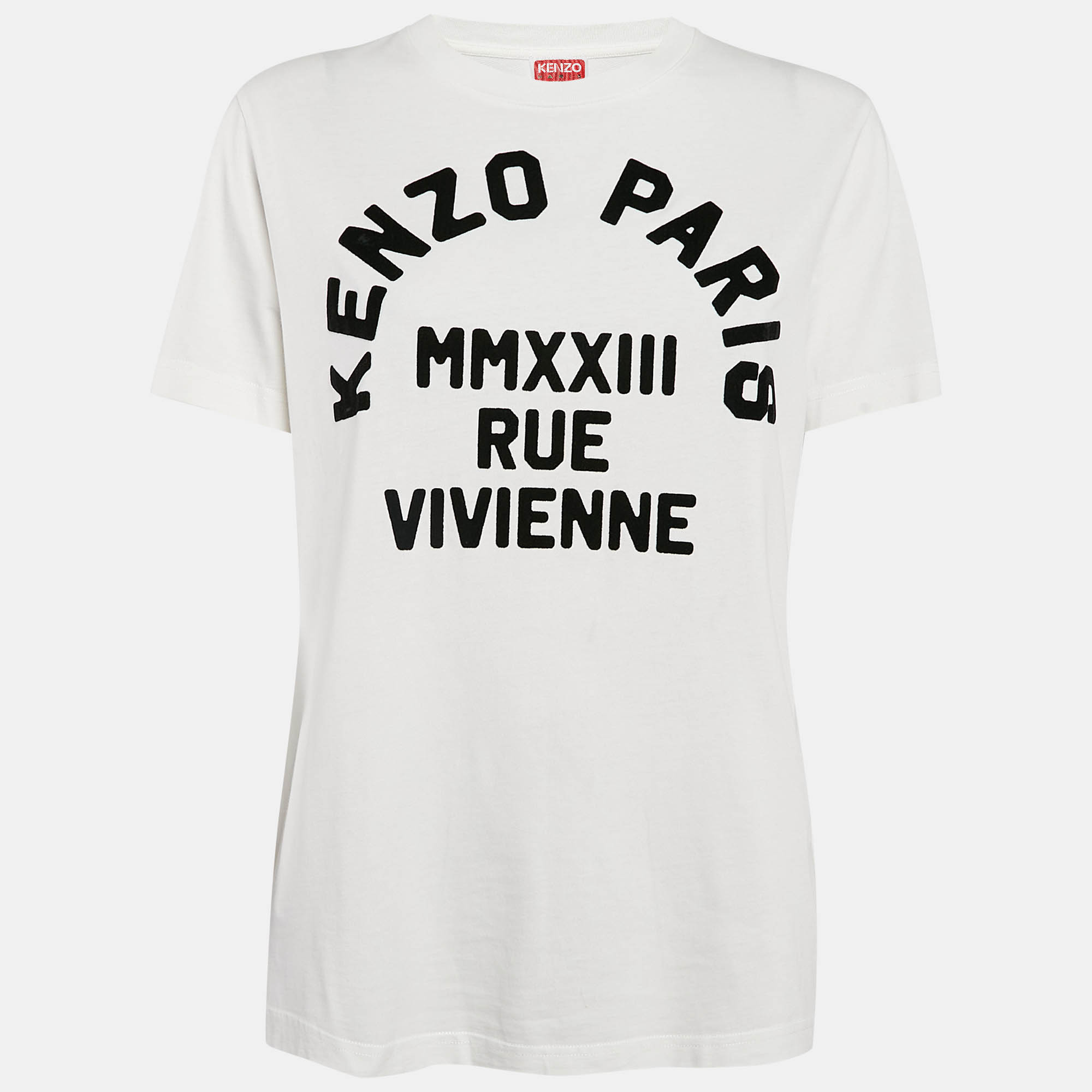 Pre Owned Kenzo White Logo Flock Print Cotton T-Shirt S