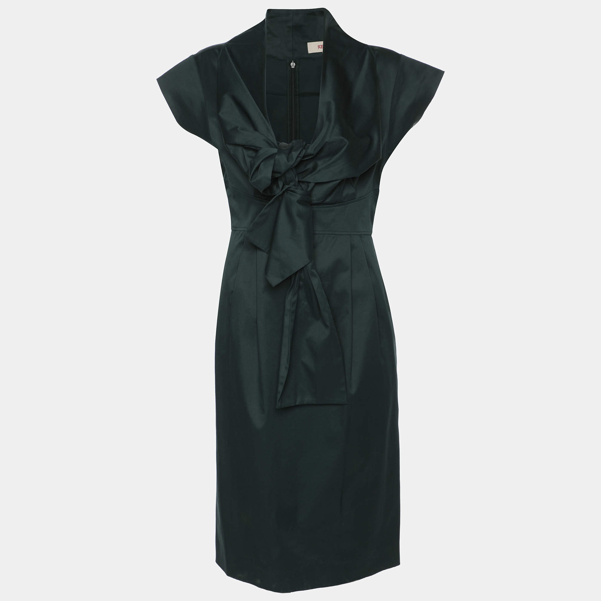 Kenzo Green Cotton Blend Tie Midi Dress S