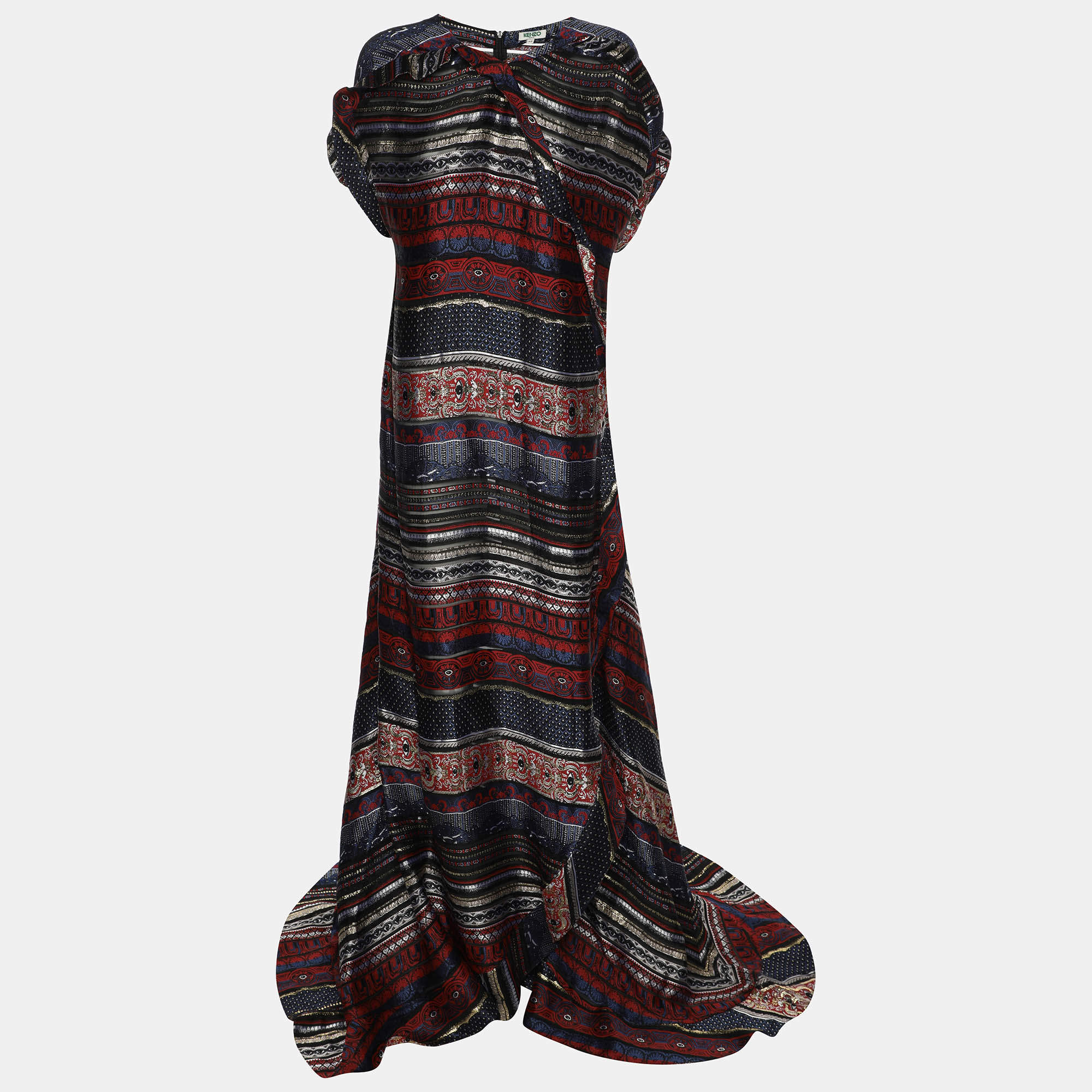 Pre Owned Kenzo Multicolor Brocade Fabric Silk Blend Dress XL