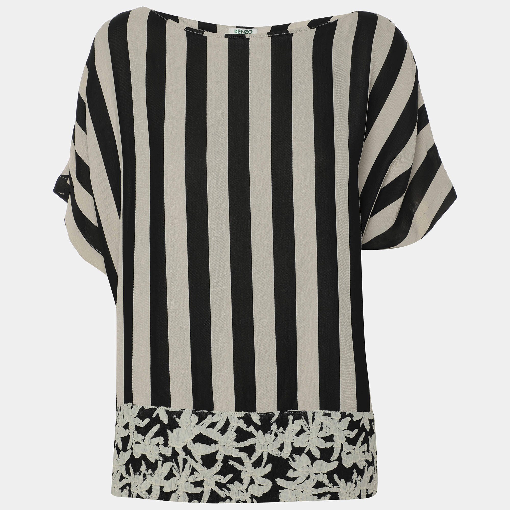 Kenzo Black/White Strip Crepe Top L