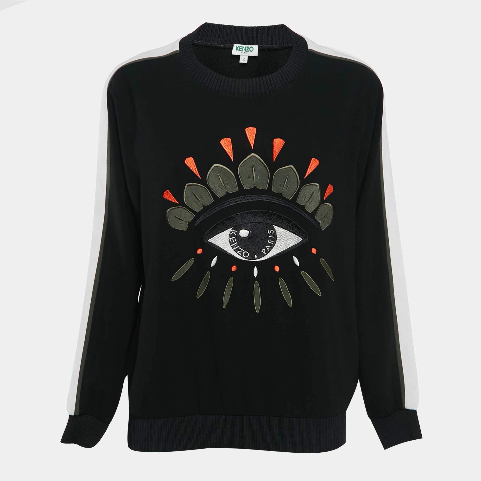 Pre Owned Kenzo Black Eye Logo Embroidered Crepe Sweatshirt S