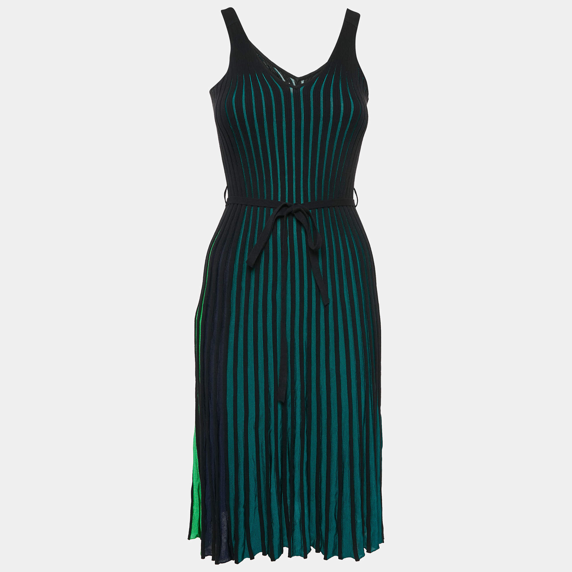 Kenzo Black/Multicolor Rib Knit Jersey Two-Toned Sleeveless Dress XS