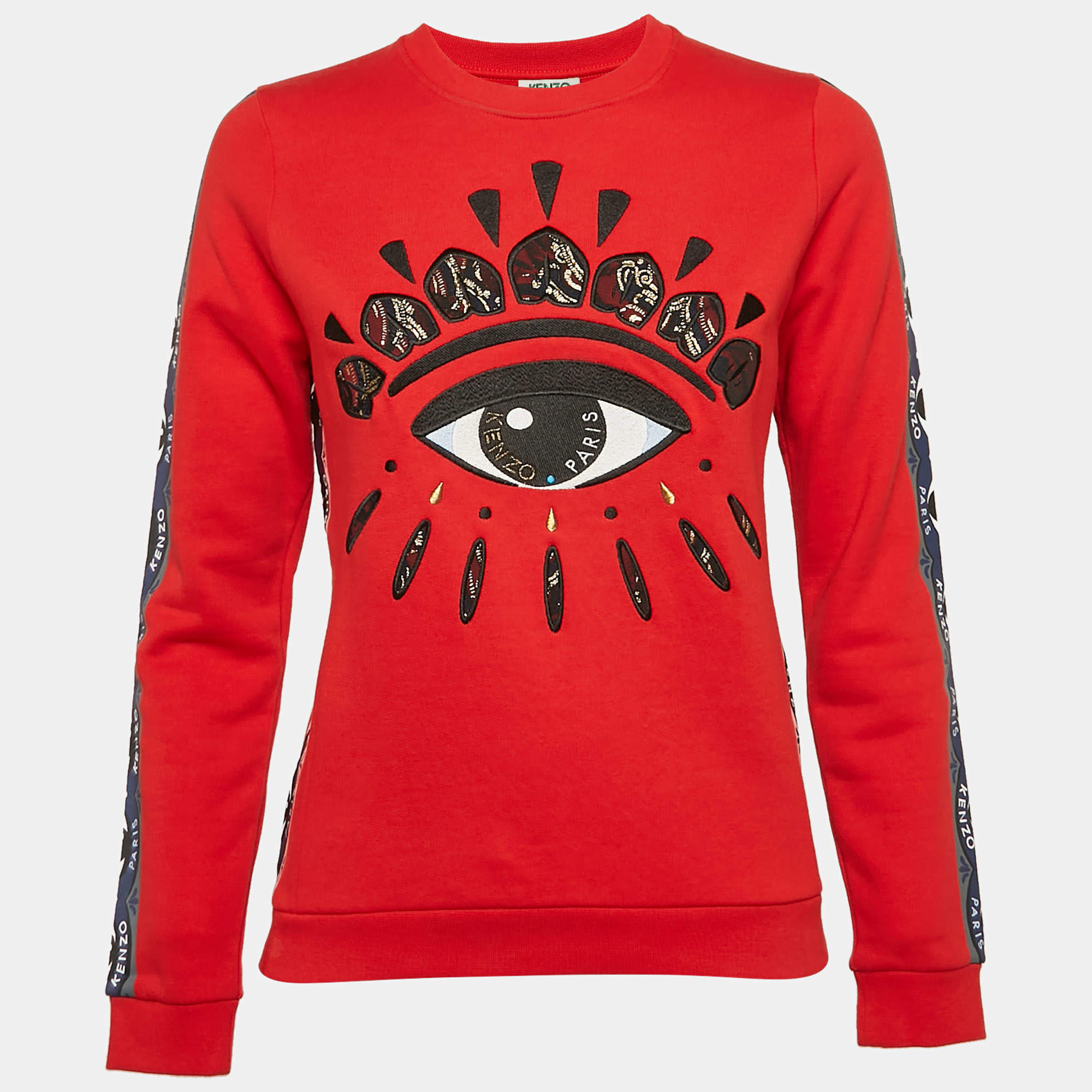 Pre Owned Kenzo Red Eye Logo Embroidered Cotton Knit Sweatshirt M