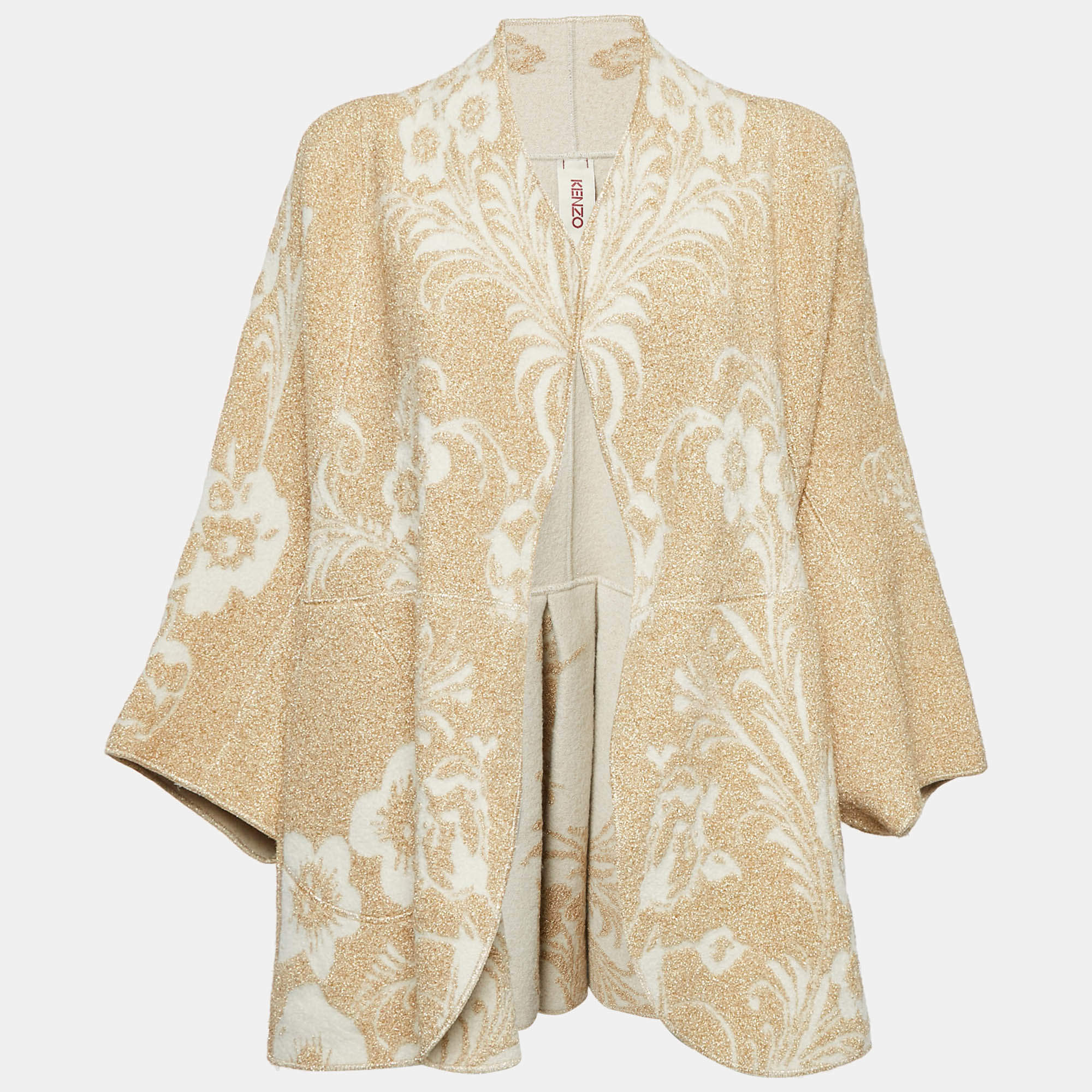 مملوكة مسبقًا Kenzo défilé Beige/Gold Brocade Knit Open Front Cardigan M 