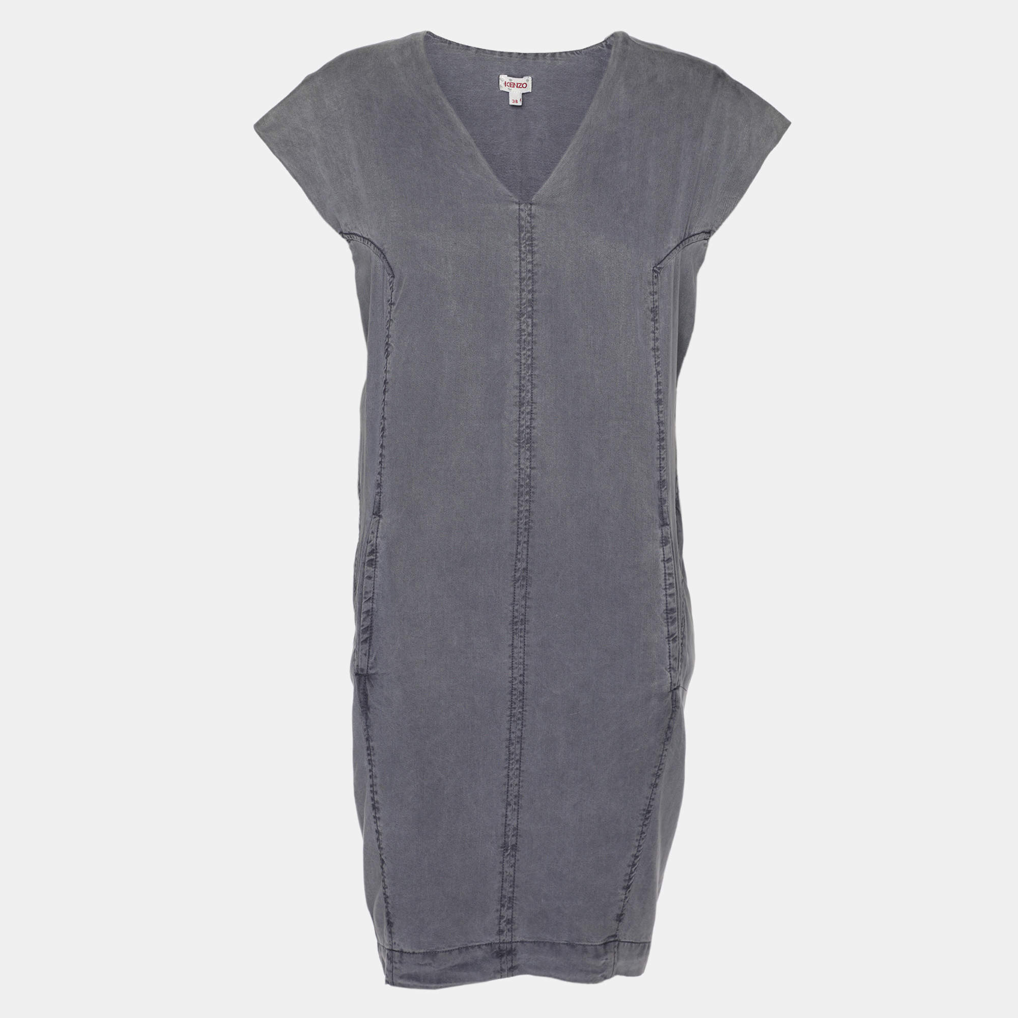 Pre Owned Kenzo Grey Lyocell Dress M