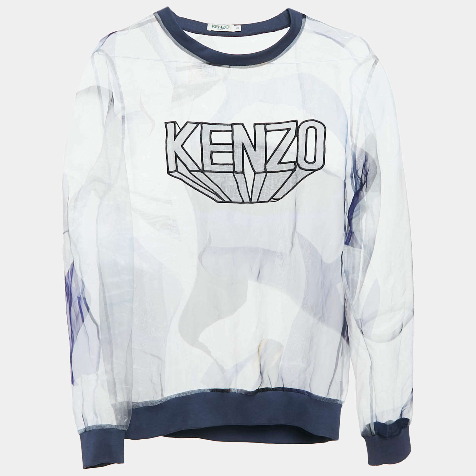 Kenzo Blue Printed Sheer Organza Sweatshirt S