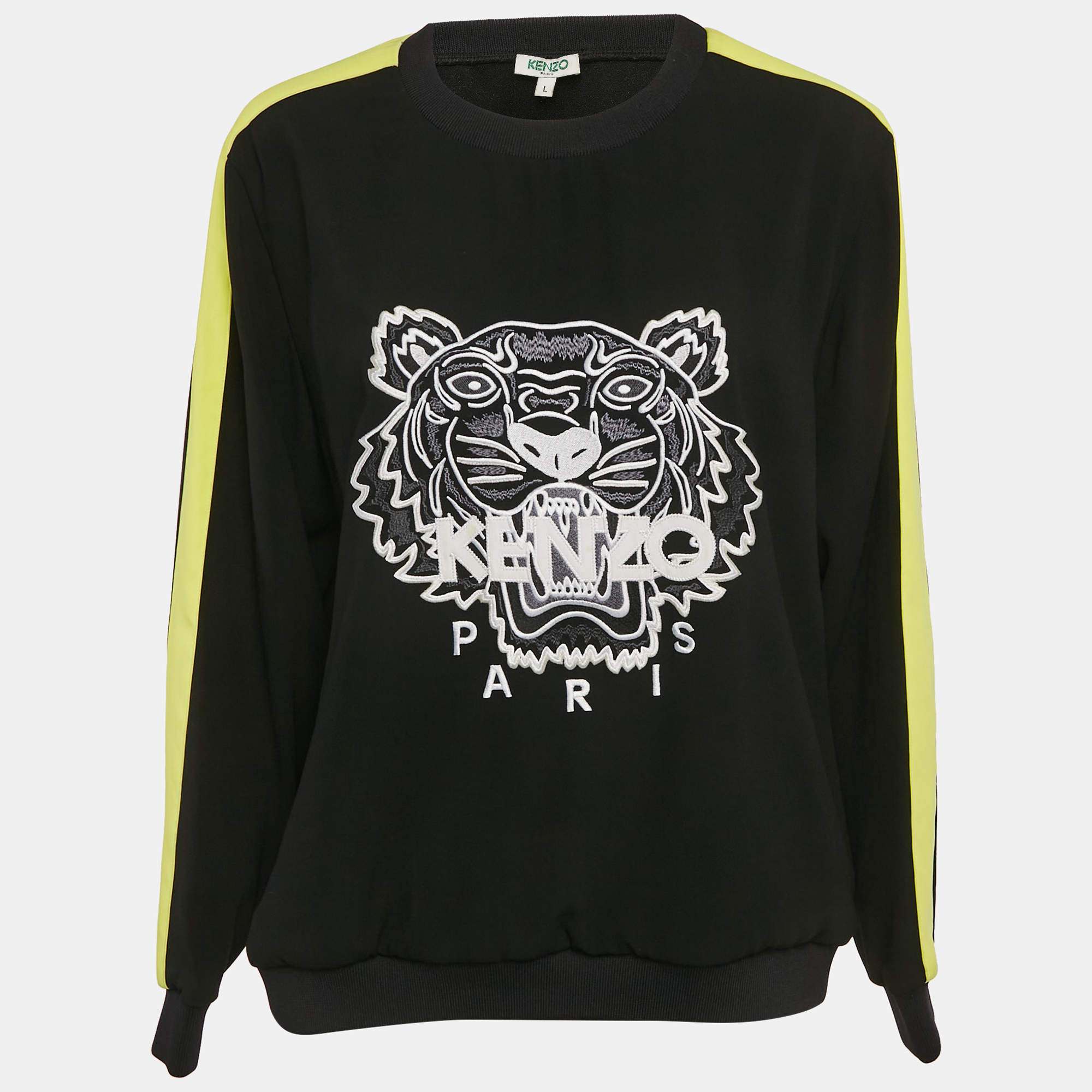 Pre Owned Kenzo Black Tiger Embroidered Crepe Crew Neck Jumper L