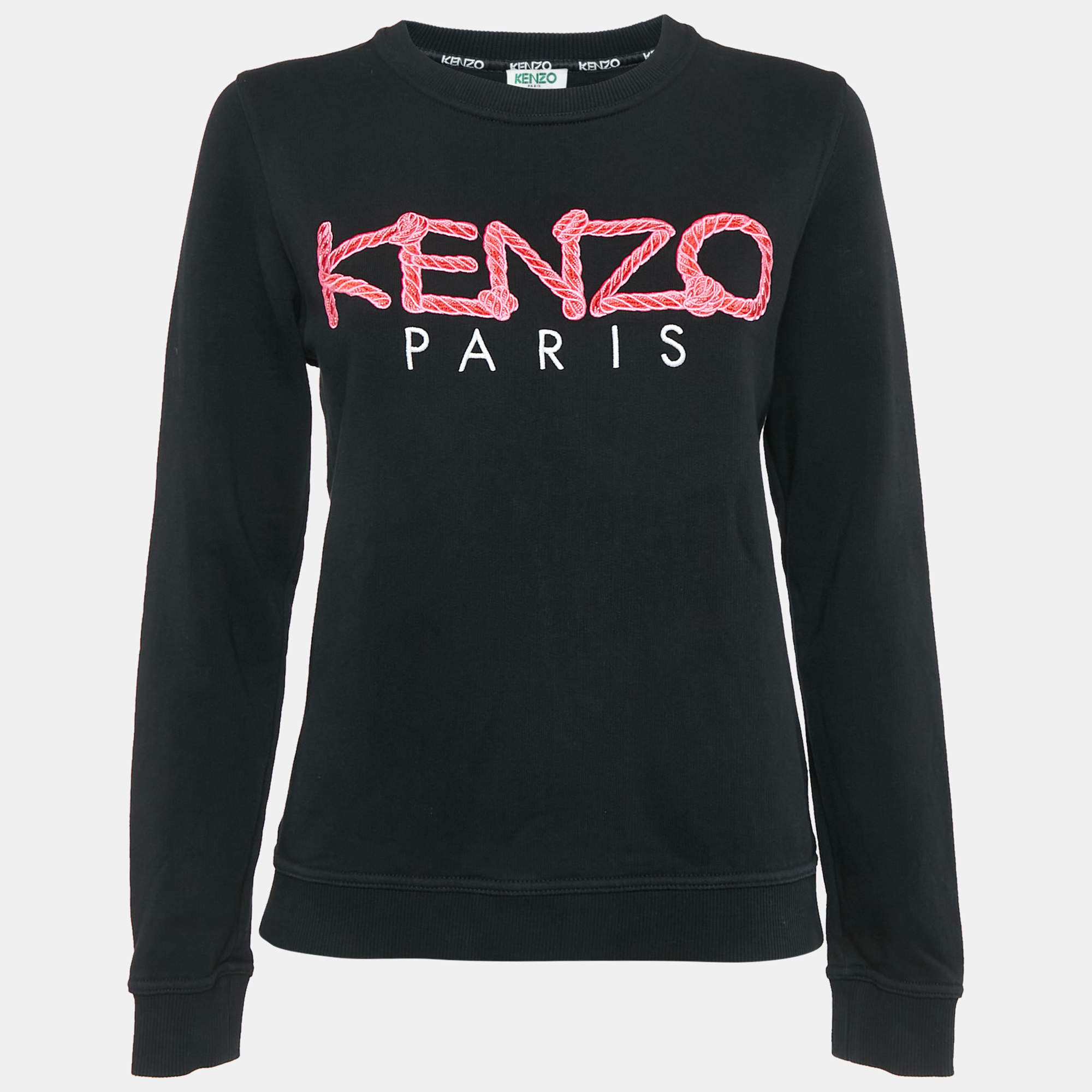 Pre Owned Kenzo Black Logo Bondage Fuxia Writing Cotton Sweatshirt M
