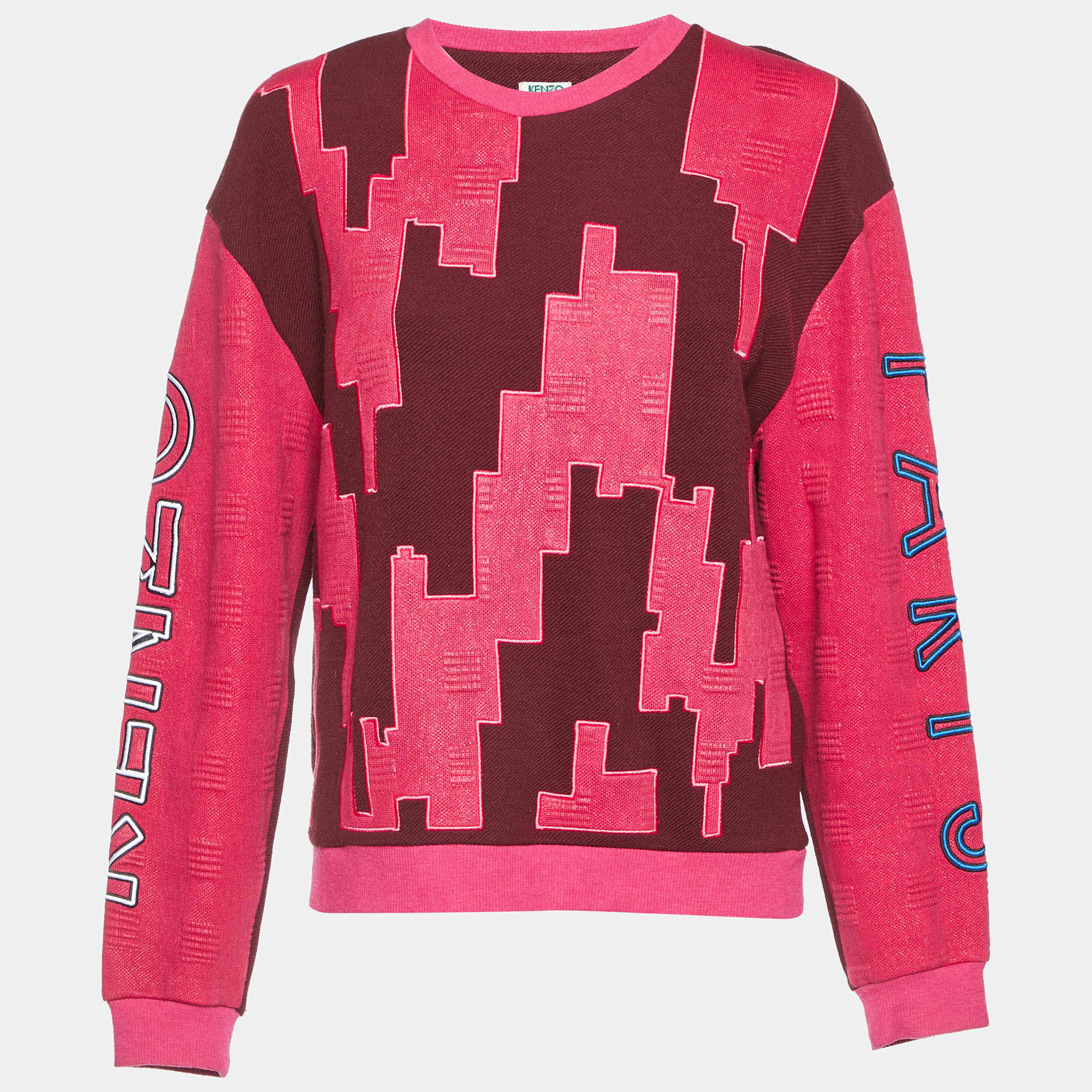 Kenzo Burgundy/Pink Block Pattern Wool Sweatshirt L