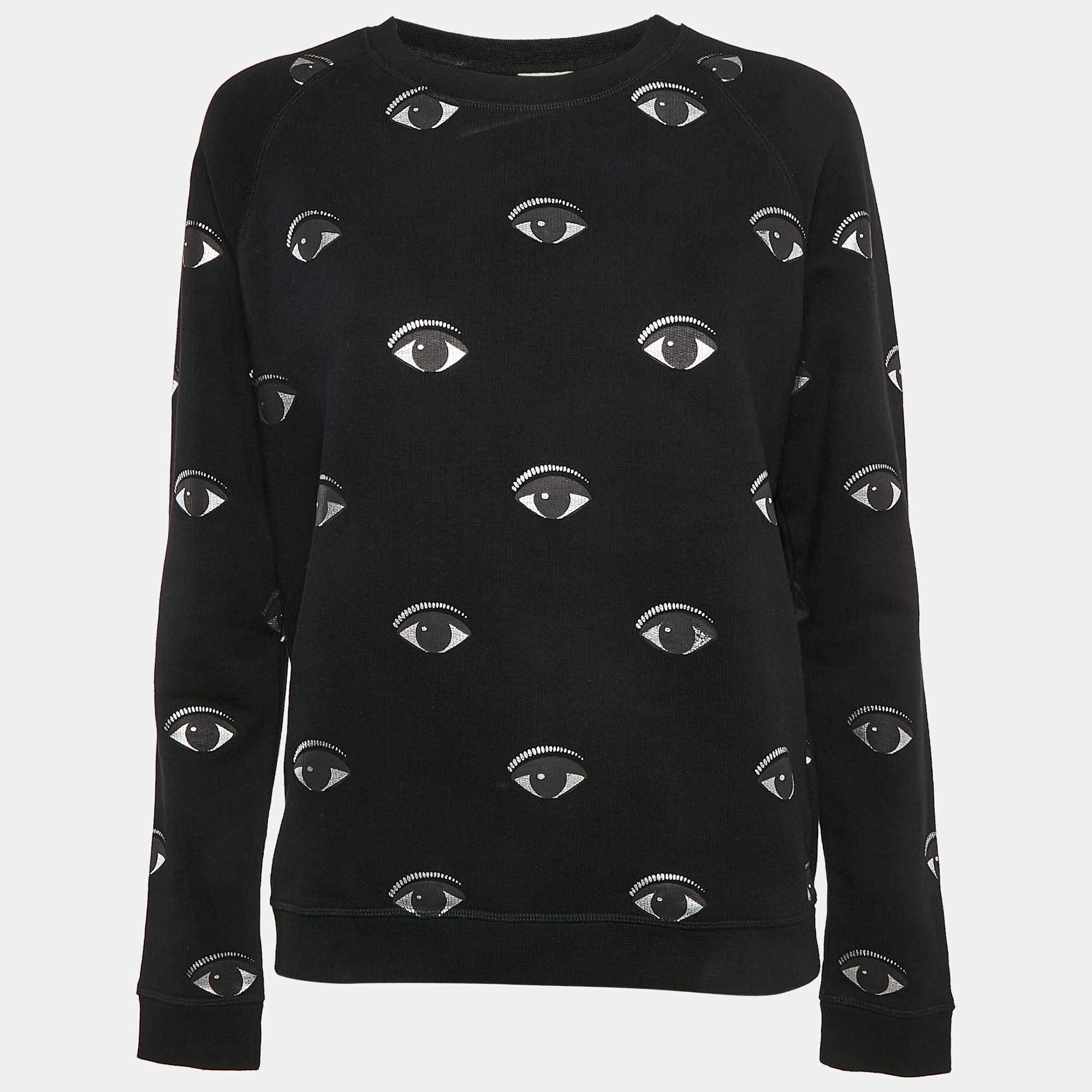 Pre Owned Kenzo Black Eye Logo Printed Cotton Knit Sweatshirt S