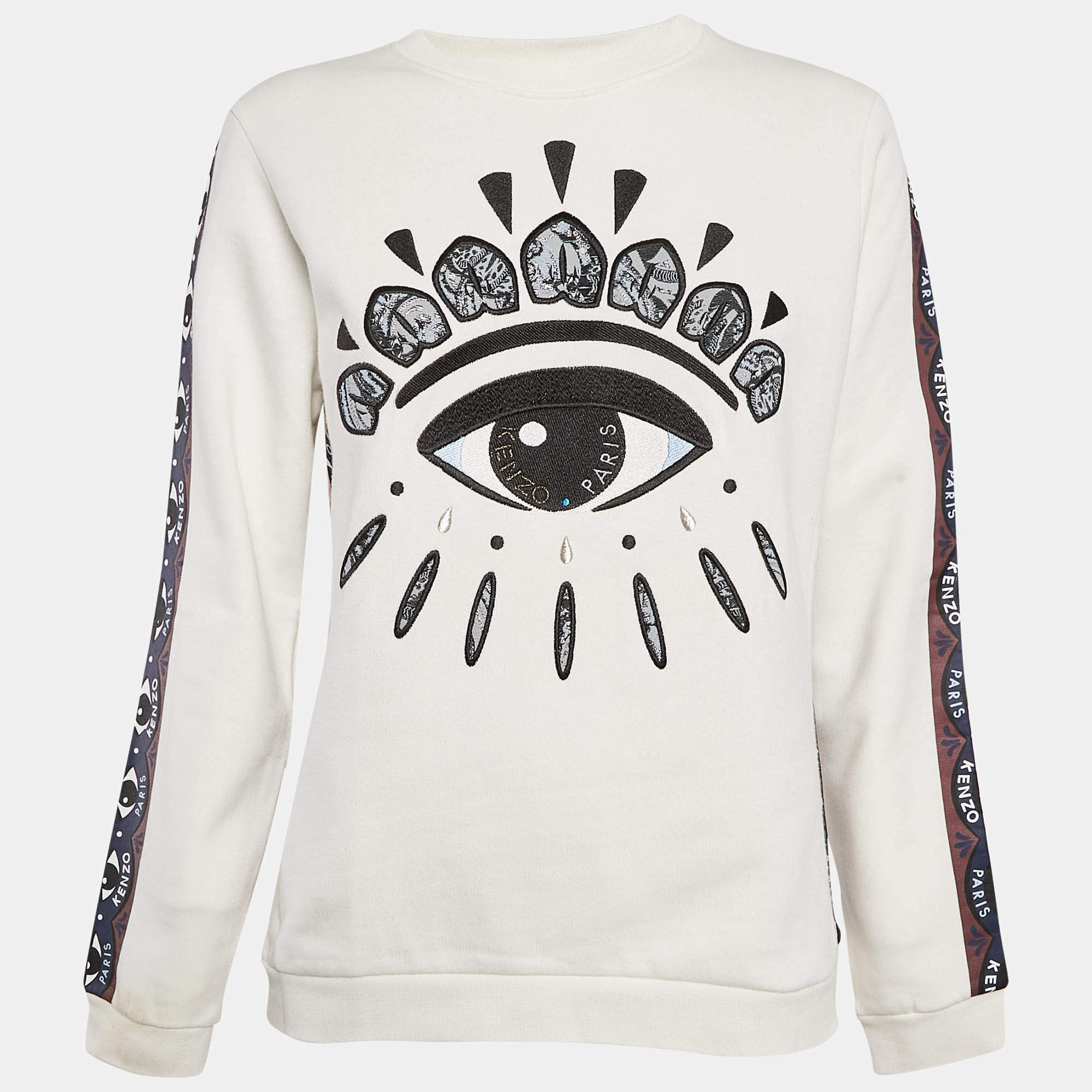 Kenzo Multicolor Eye Logo Embroidered Cotton Knit Sweatshirt L
