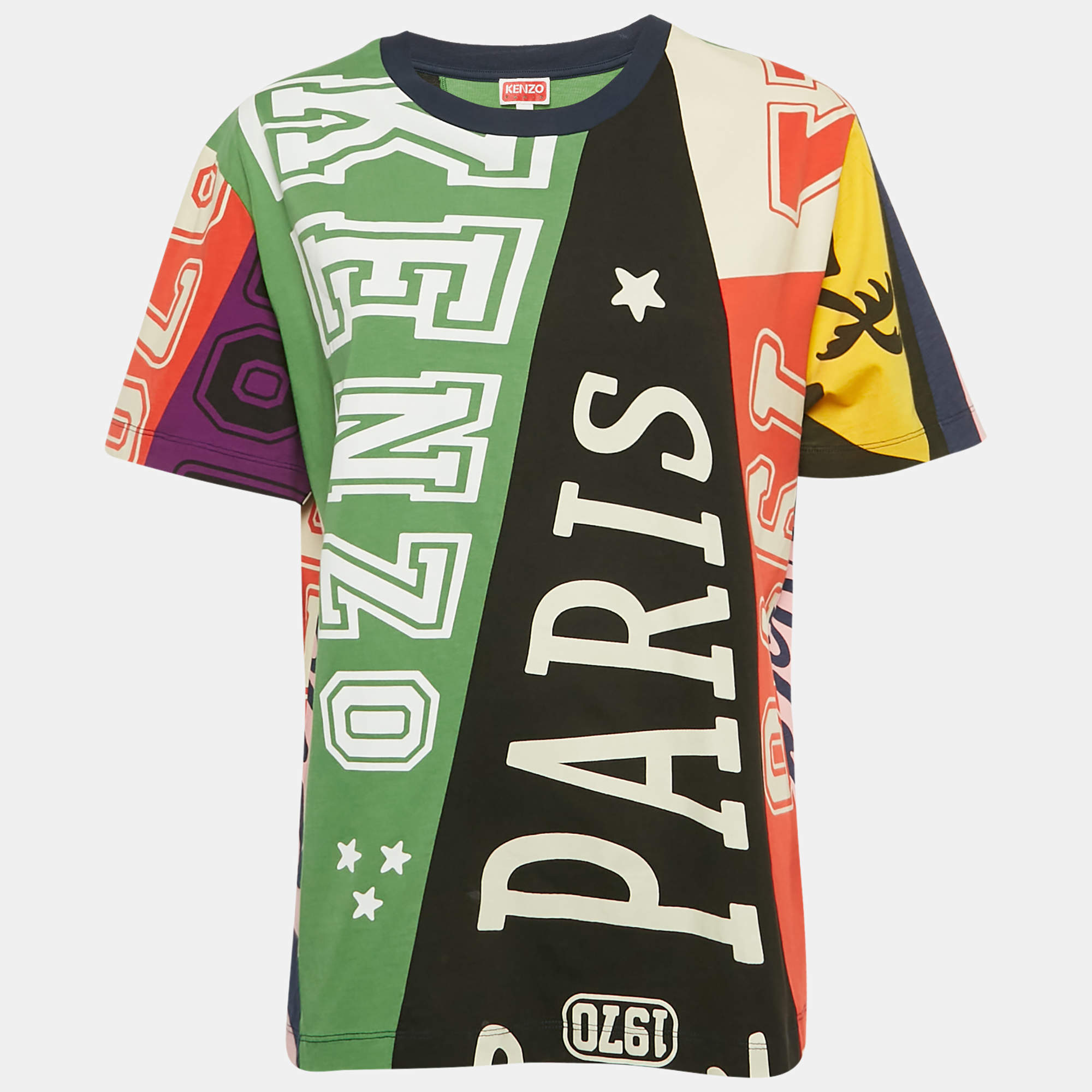 Pre Owned Kenzo Multicolor Flag Print Jersey Crewneck T-Shirt L