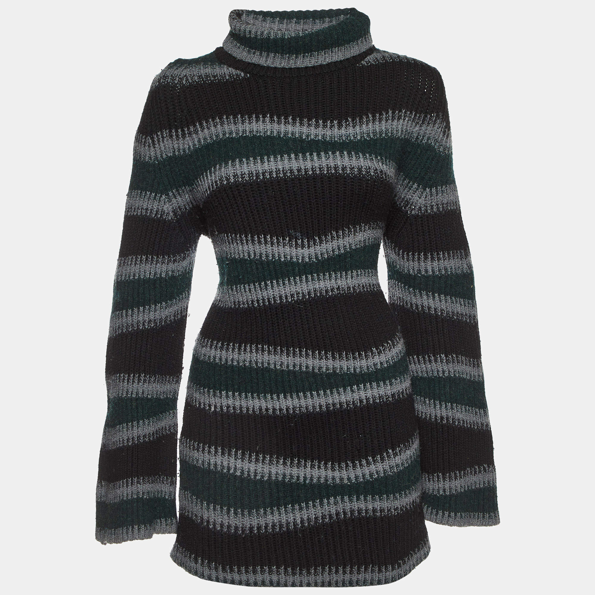 Kenzo Multicolor Stripe Wool Turtleneck Sweater Mini Dress M