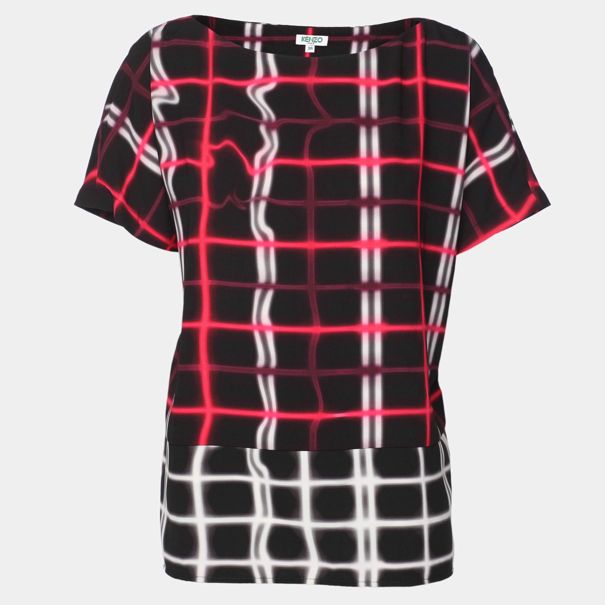 Kenzo Multicolor Check Pattern Crepe Top M