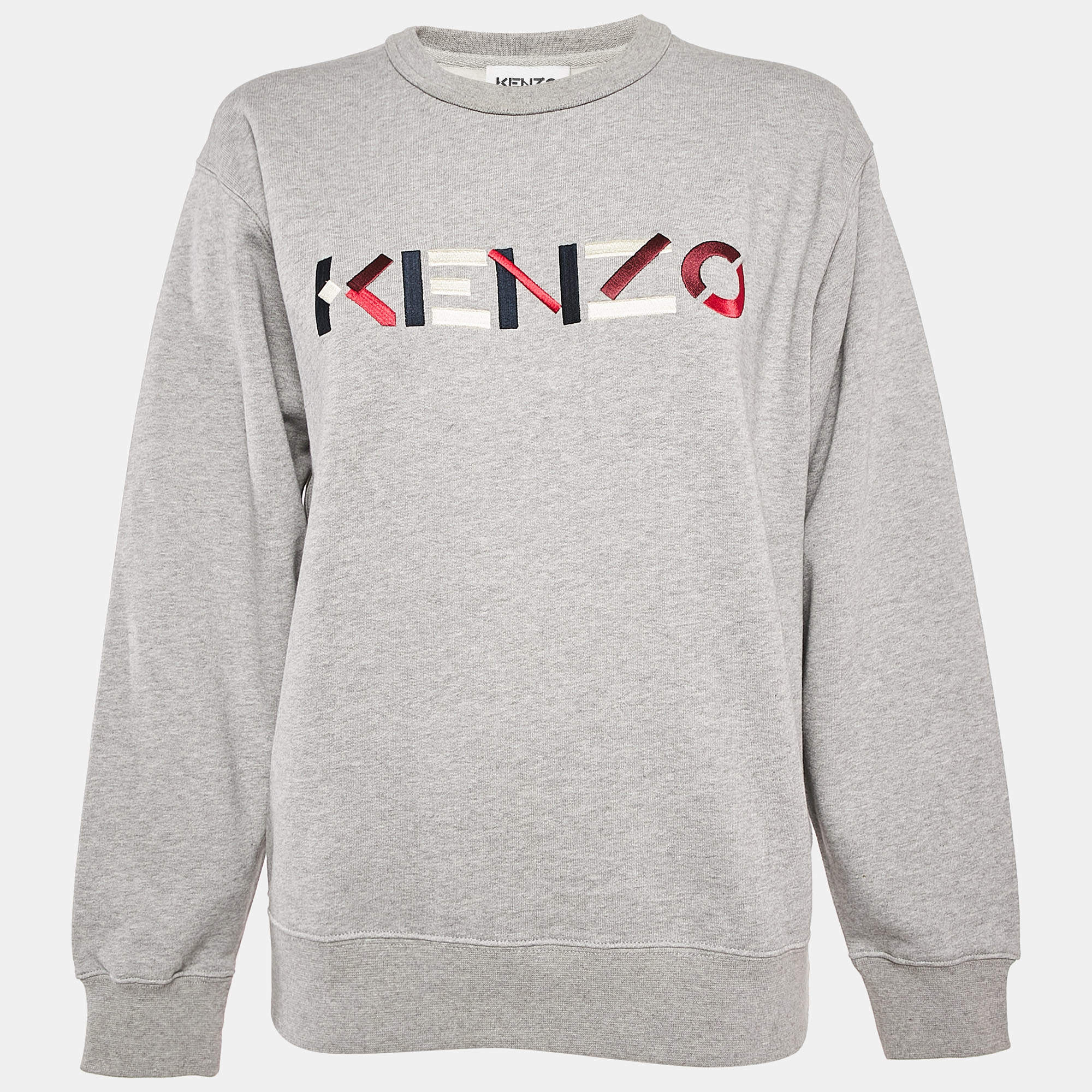 Kenzo Grey Logo Embroidery Crewneck Sweatshirt M