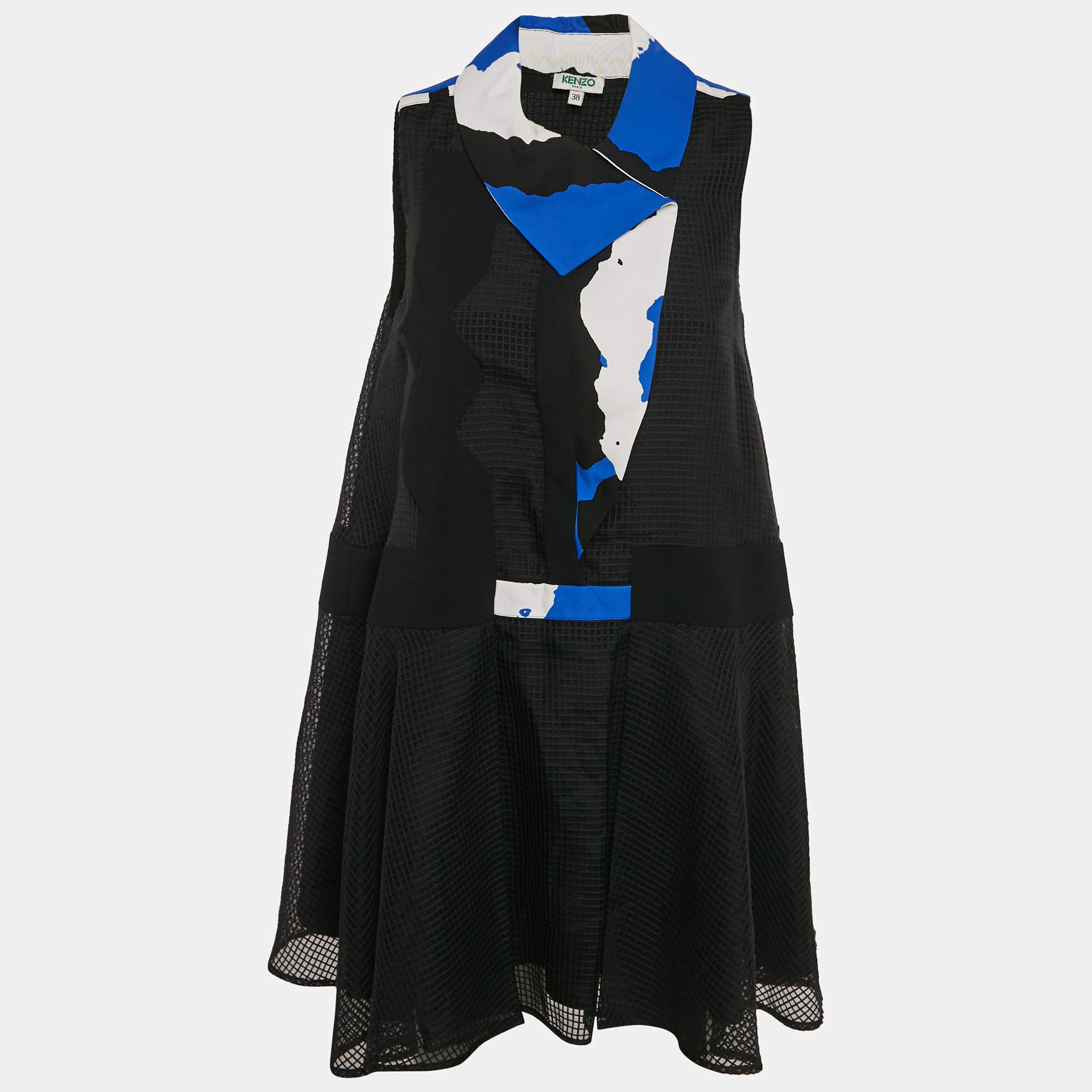 Kenzo Black Embroidered Tulle Sleeveless Mini Dress M