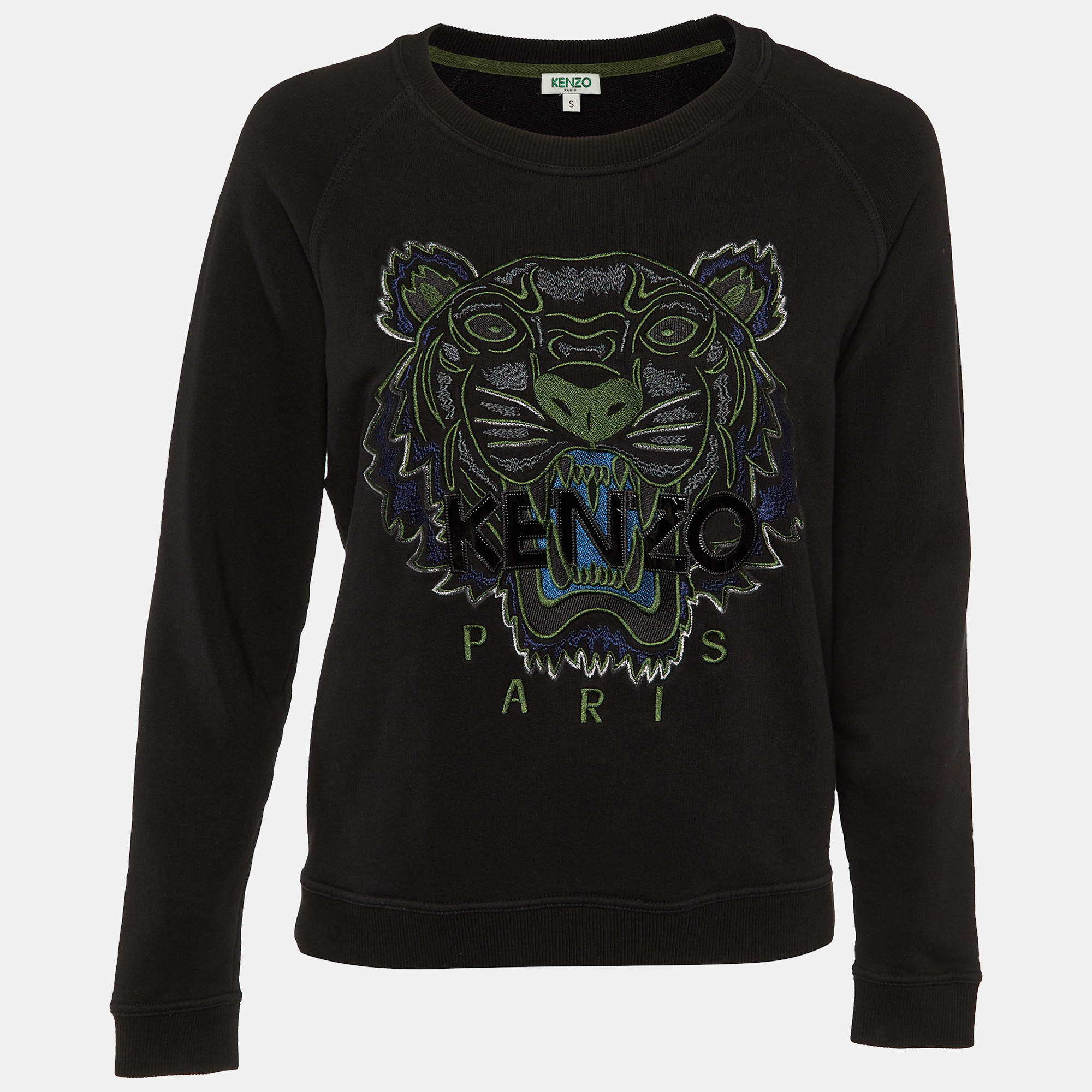 Kenzo Black Tiger Embroidered Cotton Crew Neck Sweatshirt S