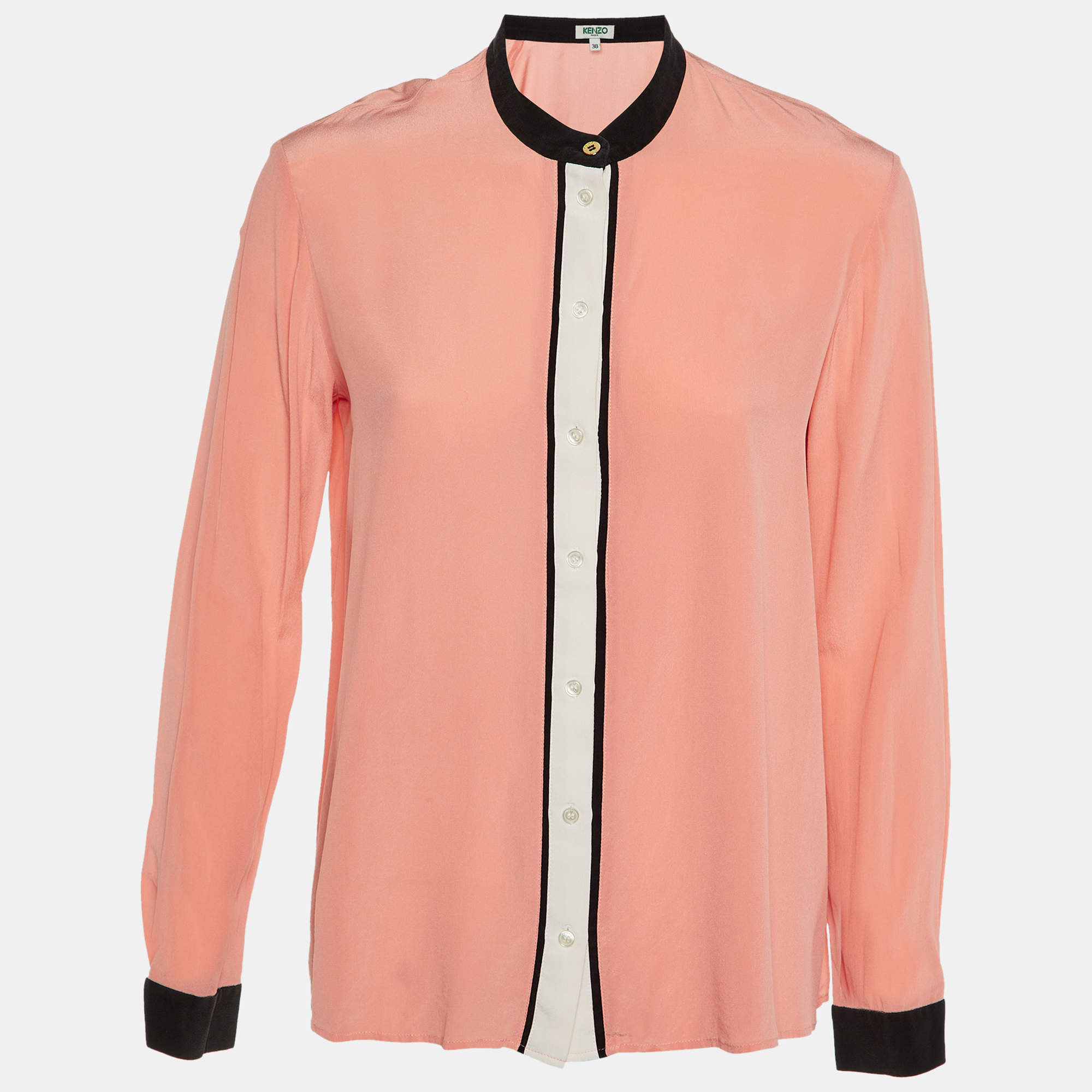 Kenzo Pink Silk Contrast Paneled Button Front Shirt M