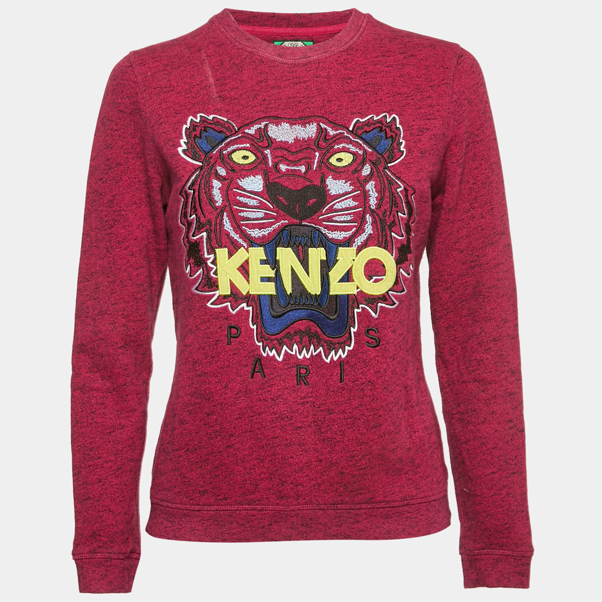 Pre Owned Kenzo Pink Tiger Embroidered Cotton Long Sleeve Sweatshirt S 