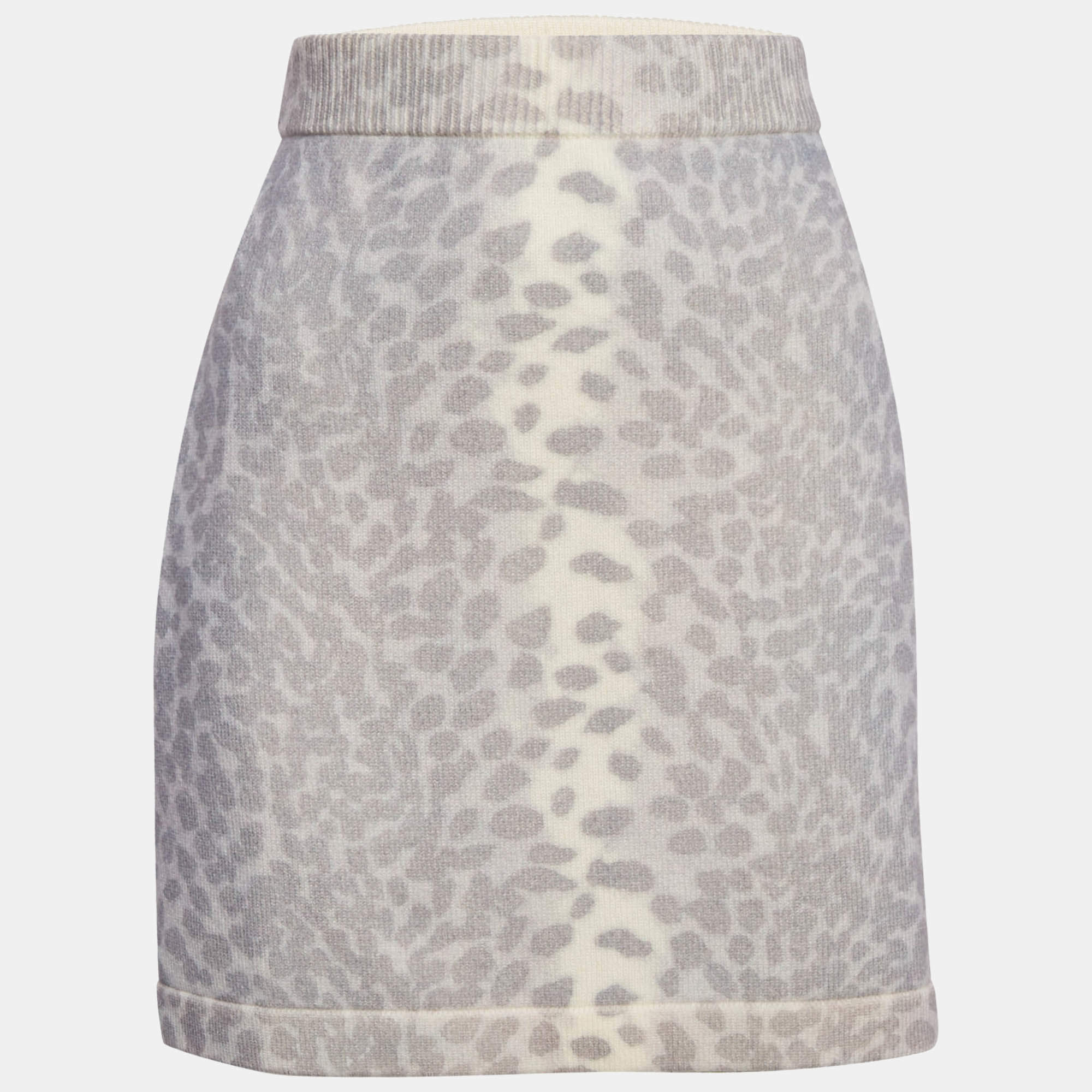 Kenzo Grey Leopard Print Wool Mini Skirt M