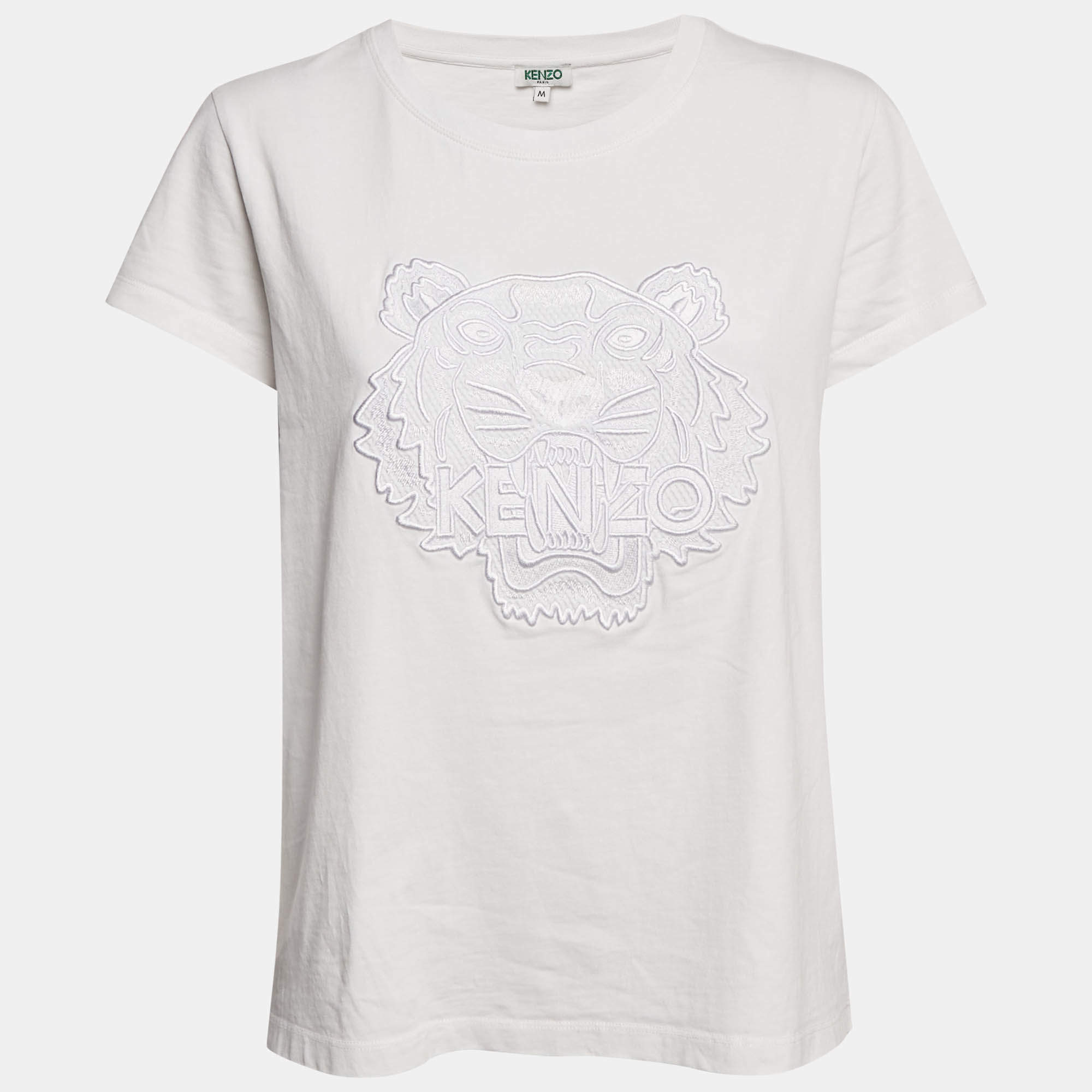 Kenzo White Logo Embroidered Cotton Half Sleeve T-Shirt M