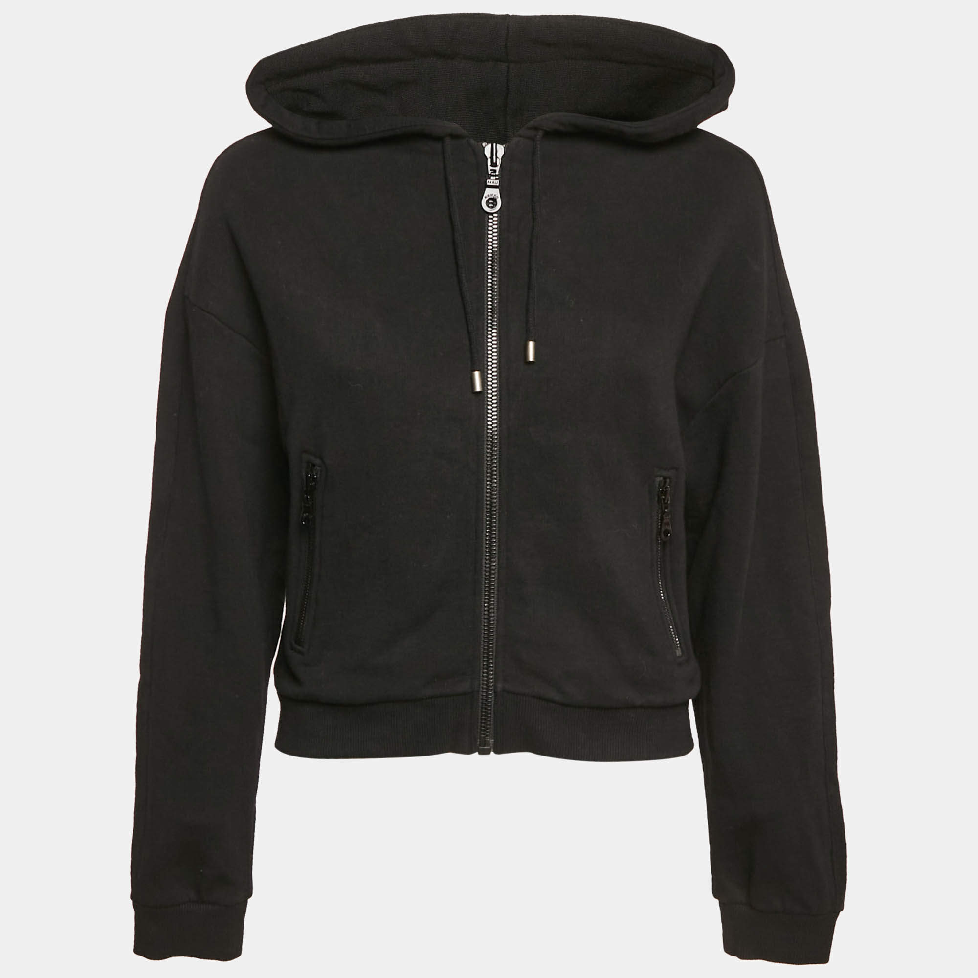 Kenzo Black Cotton Knit Zip-Up Hooded Jacket M