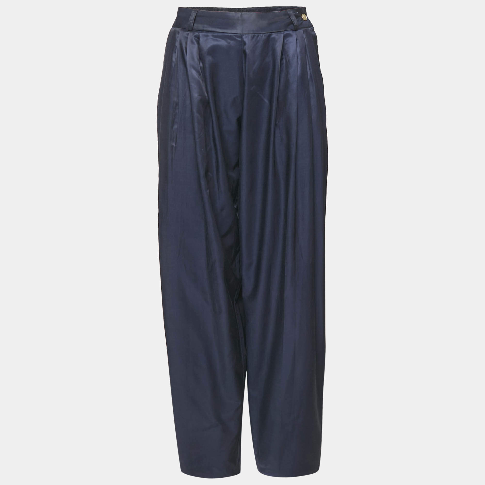 Pre Owned Kenzo Blue Gabardine Pleated Trousers M