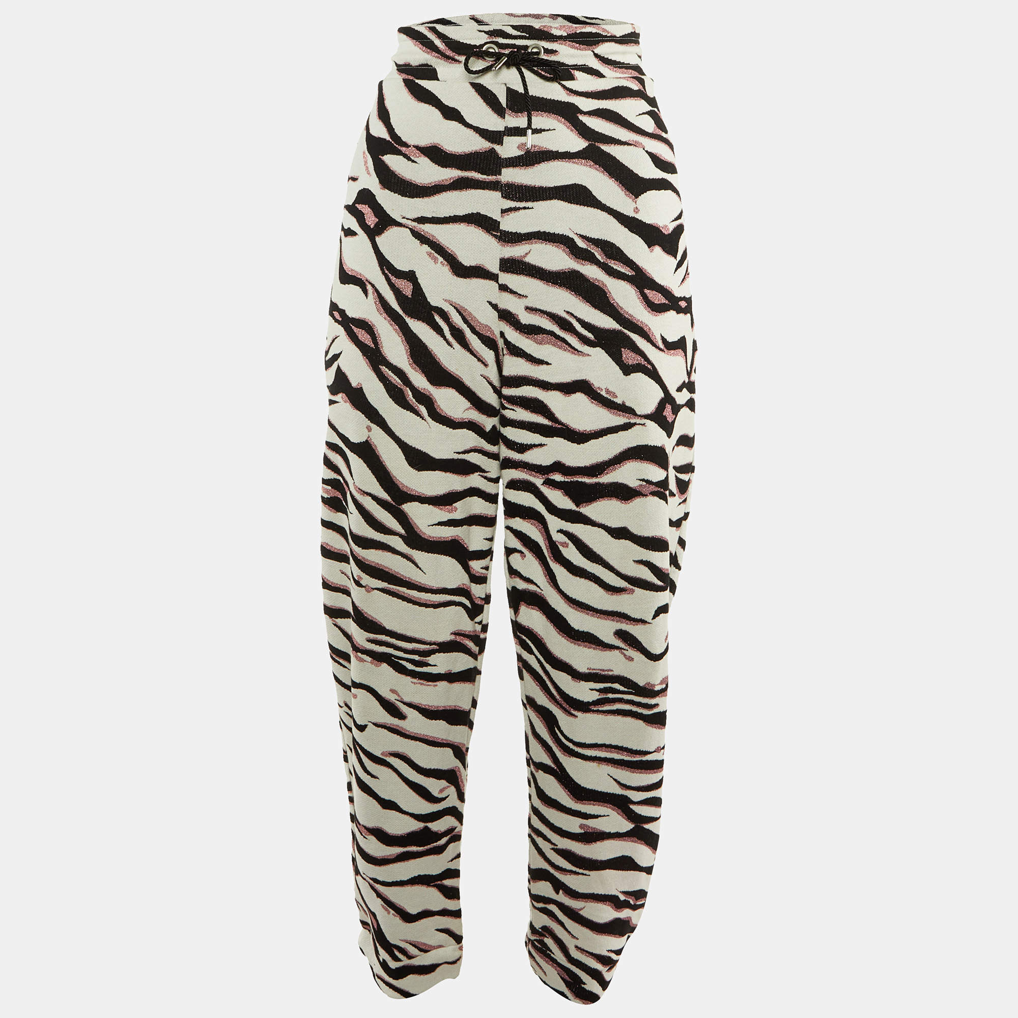 Kenzo White Lurex Printed Cotton Knit Pants M