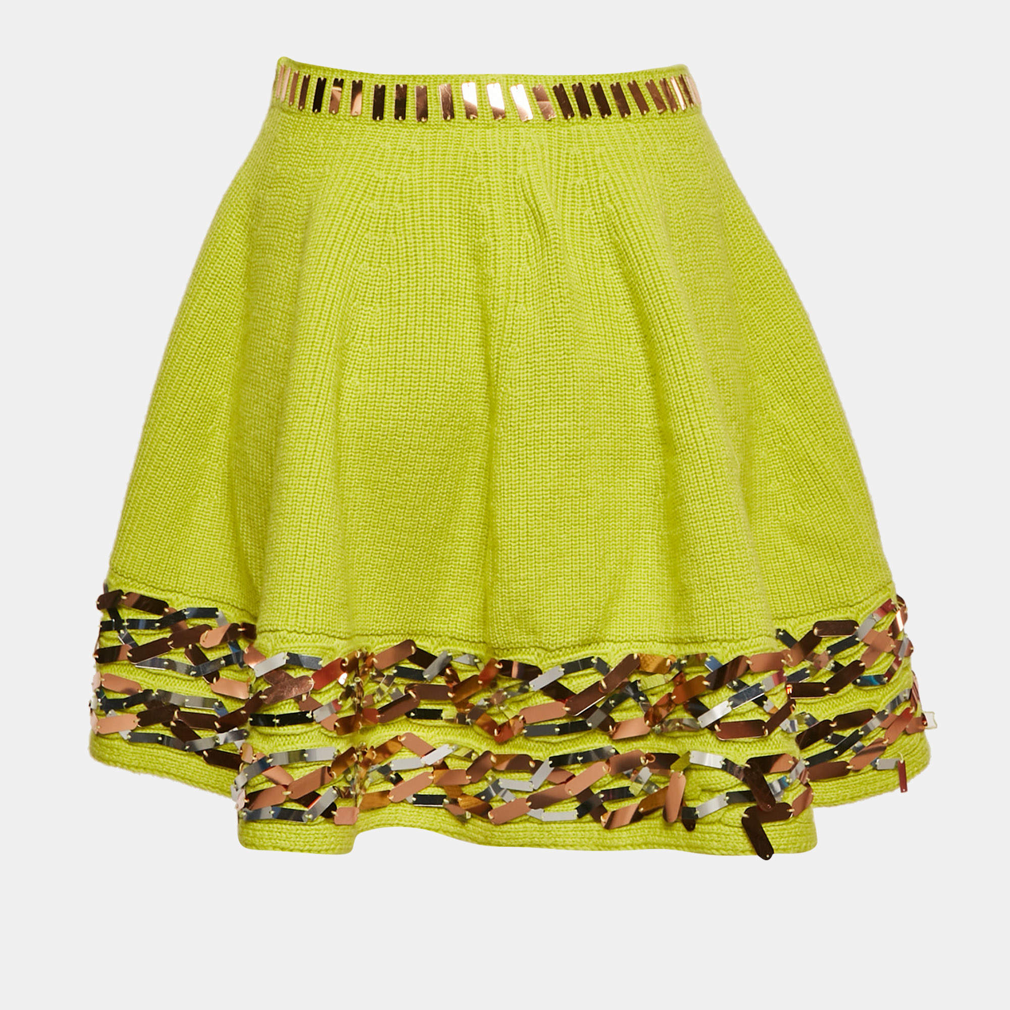 Kenzo Green Floral Jacquard Satin Slit Detail Midi Skirt M