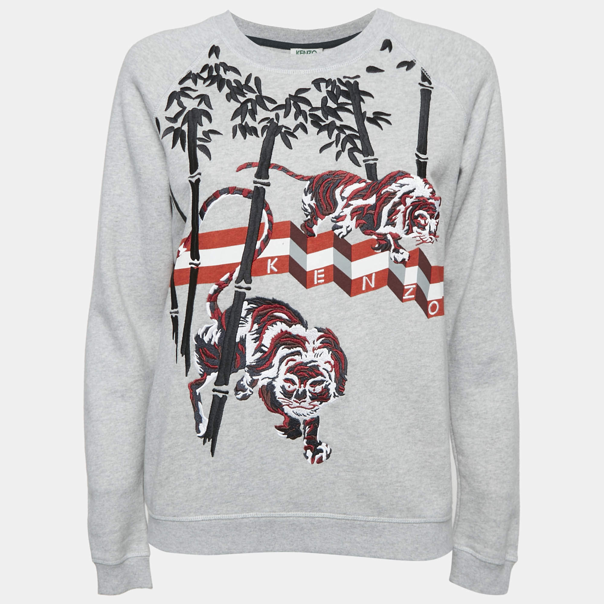 Kenzo Grey Embroidered Cotton Crew Neck Sweatshirt S