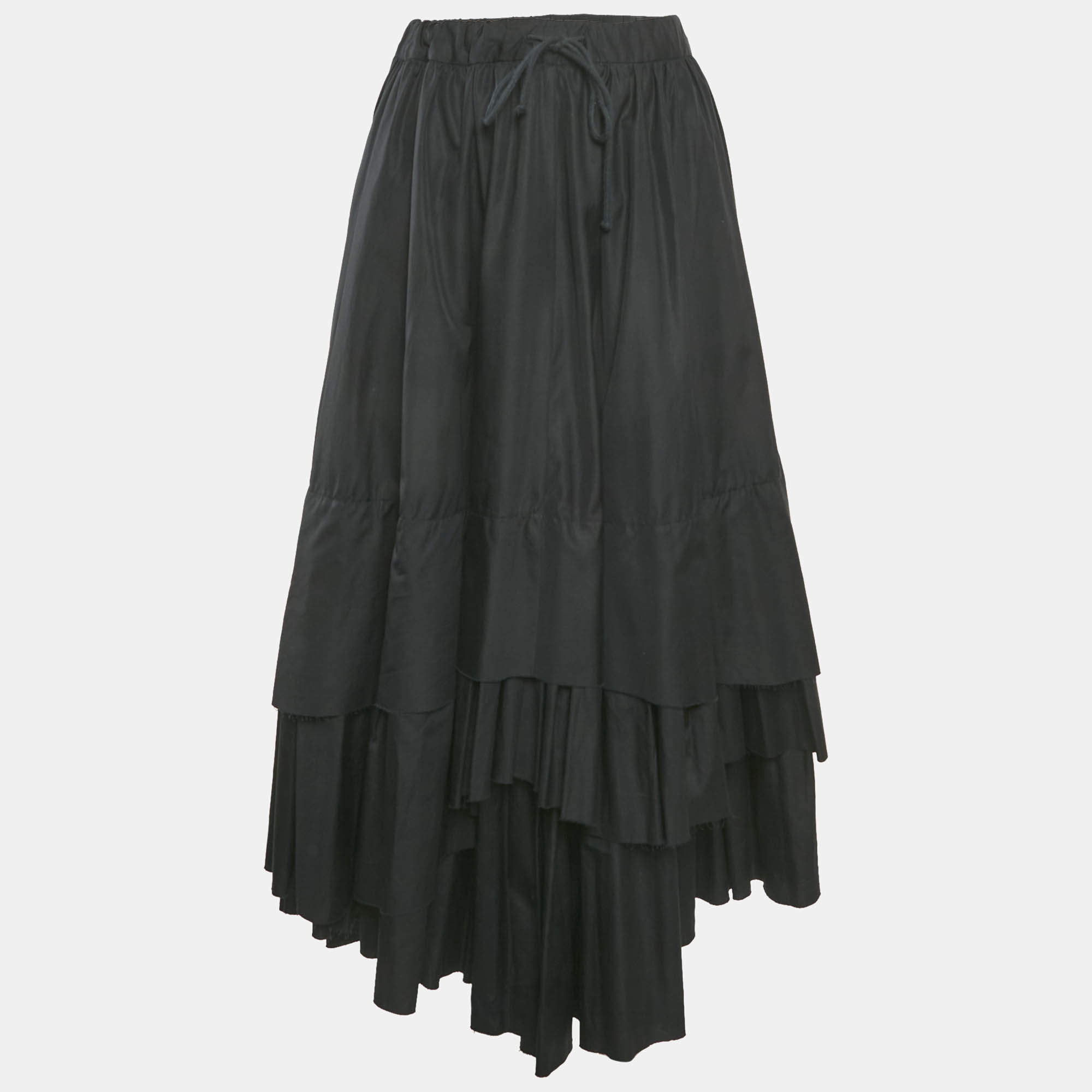 Pre Owned Kenzo Black Cotton Tiered Long Skirt M