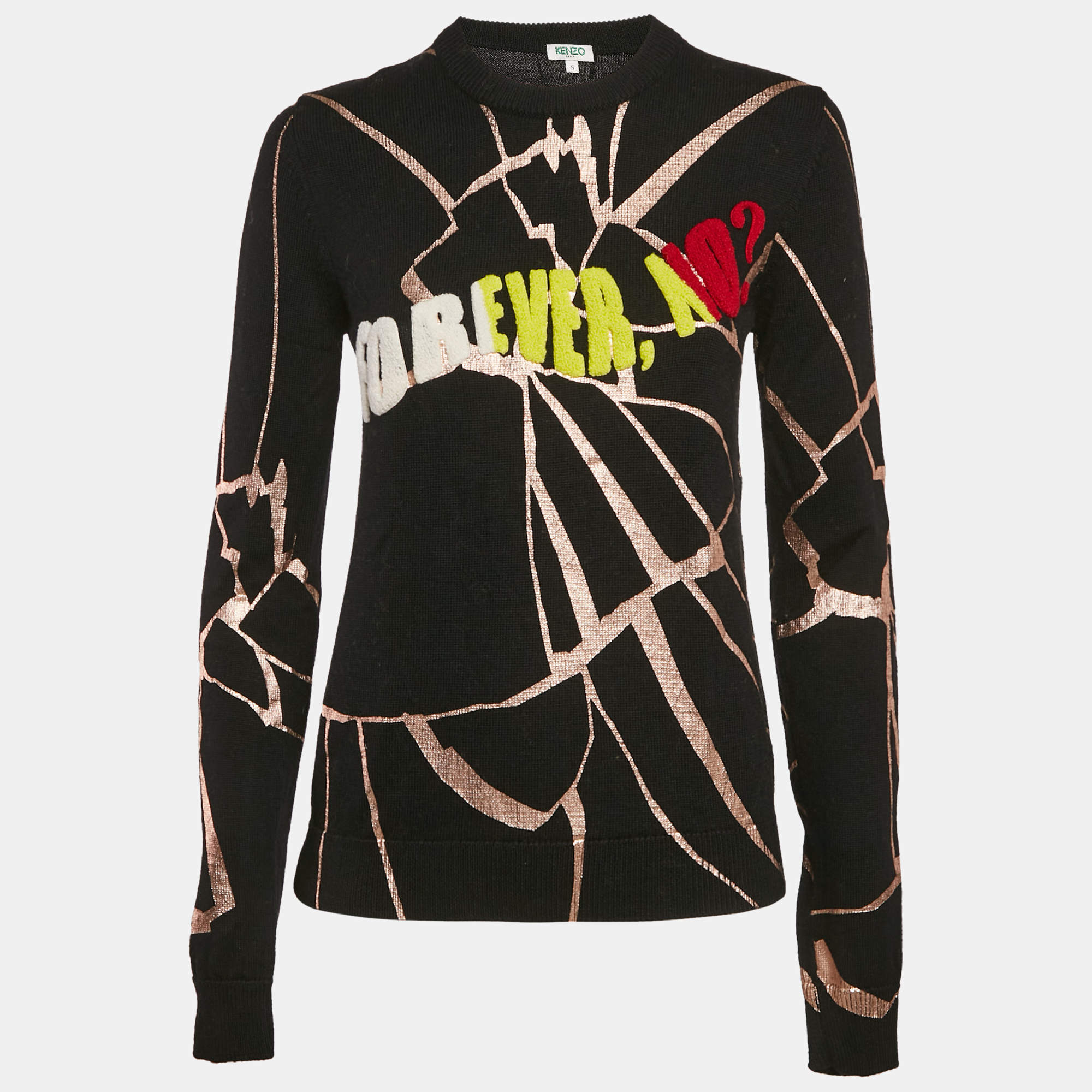 Kenzo Black Tufted and Metallic Print Wool Knit Sweater S