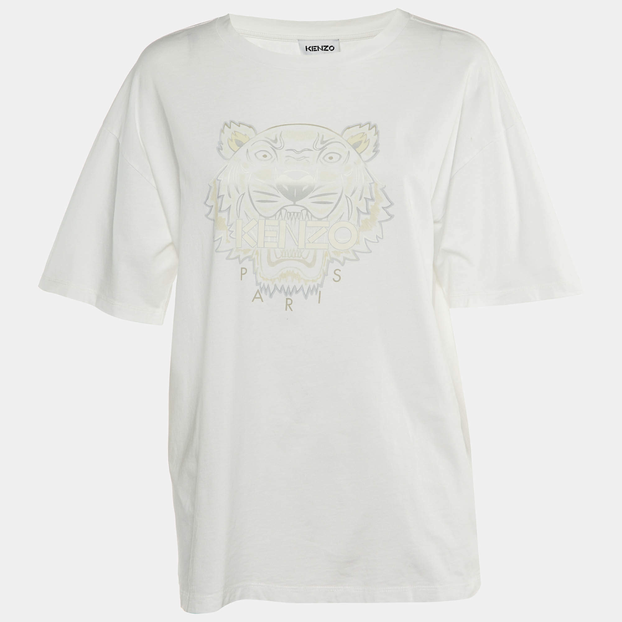 Kenzo White Tiger Print Cotton Crew Neck T-Shirt L