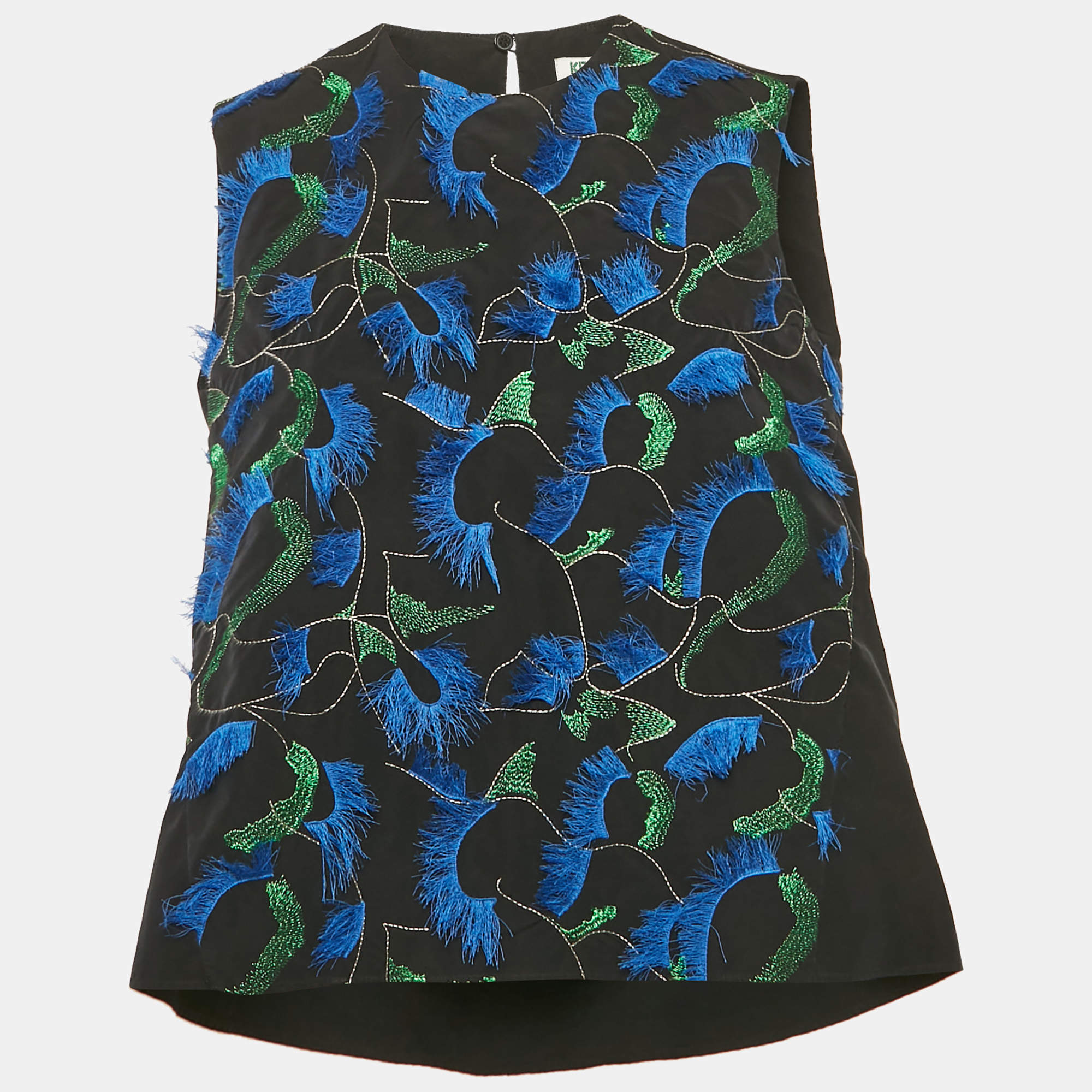 Kenzo Black Embroidered Crepe Sleeveless Top M