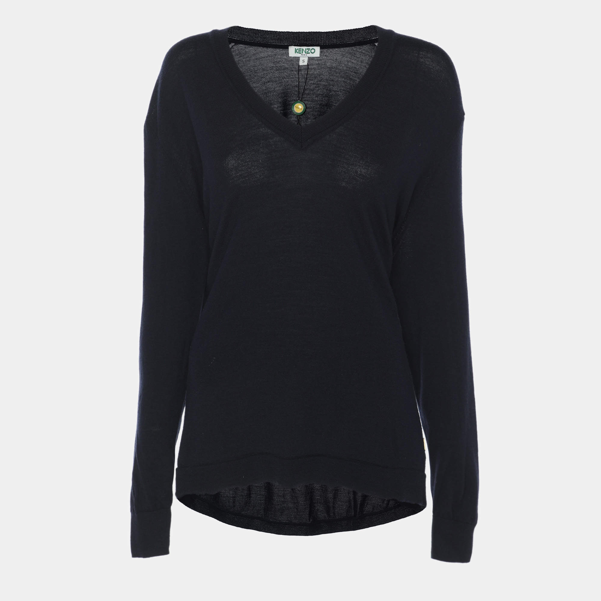 Kenzo Navy Blue Wool Knit V Neck Pullover Sweater S