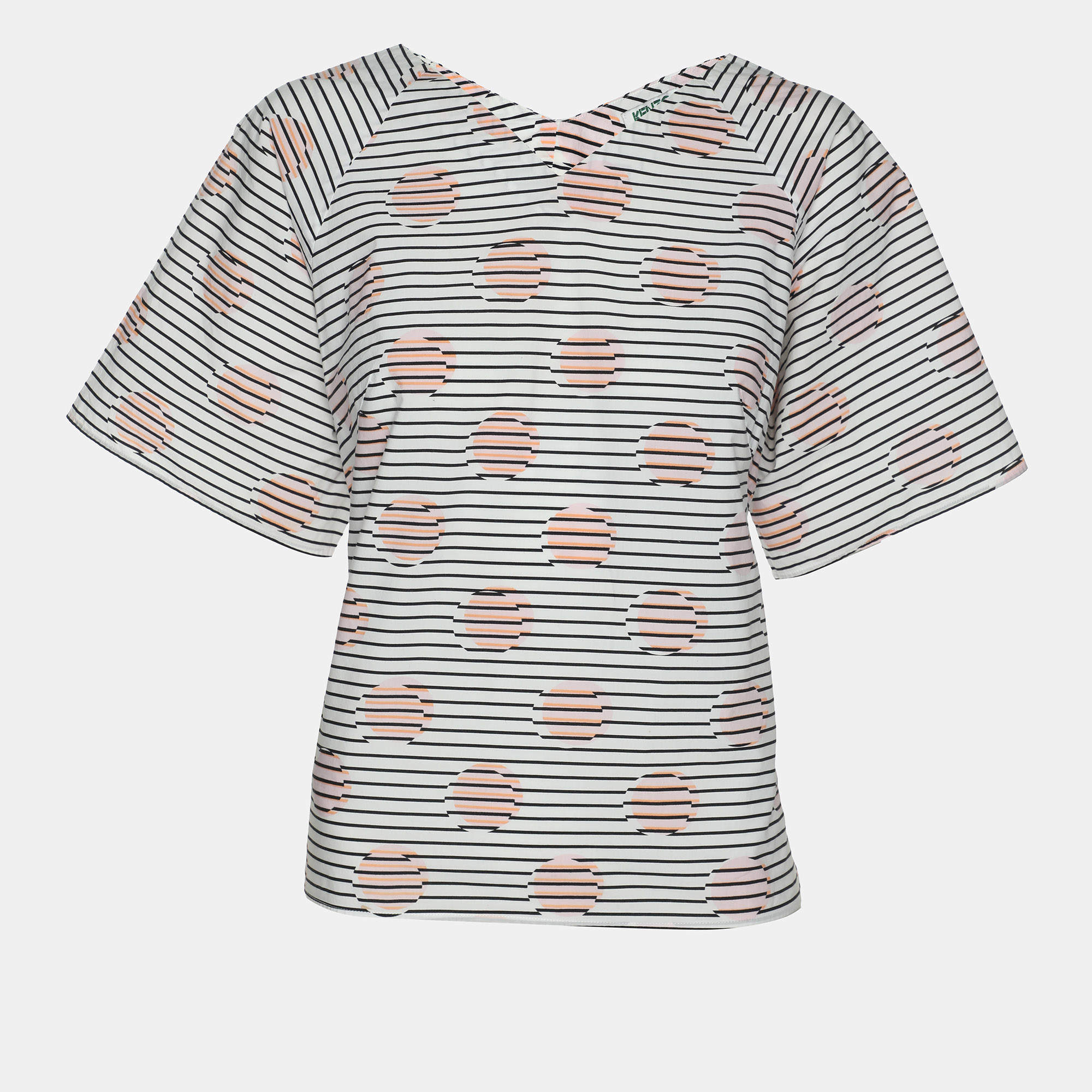 Kenzo White Striped Printed Cotton Tunic Blouse L