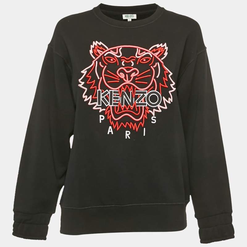 Pre Owned Kenzo Black Tiger Embroidered Cotton Crew Neck Sweatshirt S   